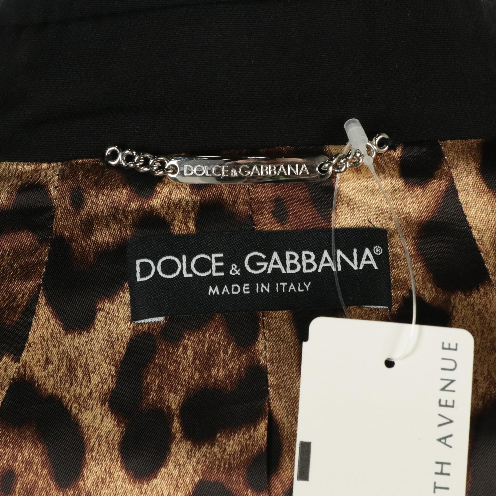 Dolce & Gabbana Black Patent Leather Trimmed Wool Blend Blazer, With Tags