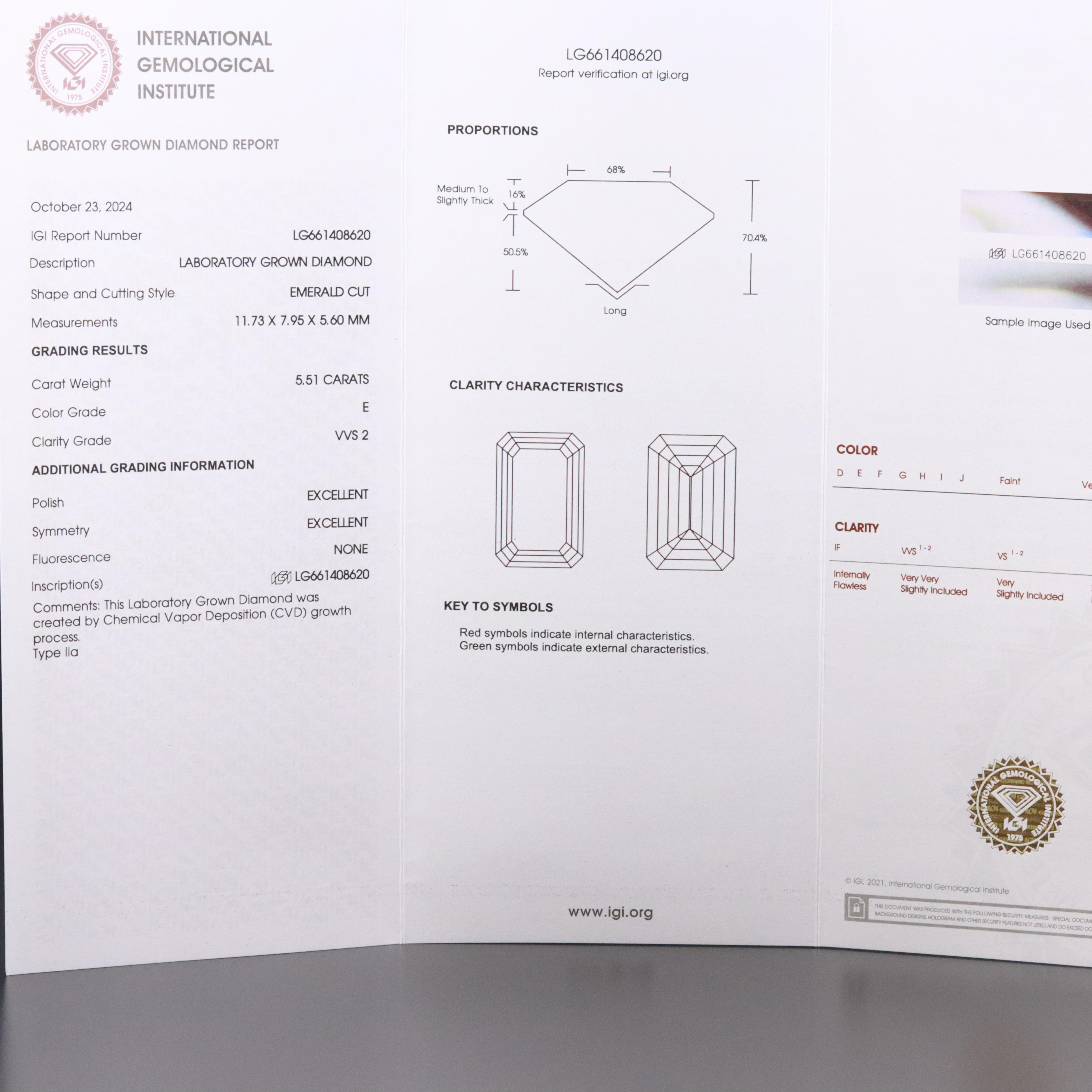 Platinum 6.25 CTW Lab Grown Diamond Ring with IGI Report