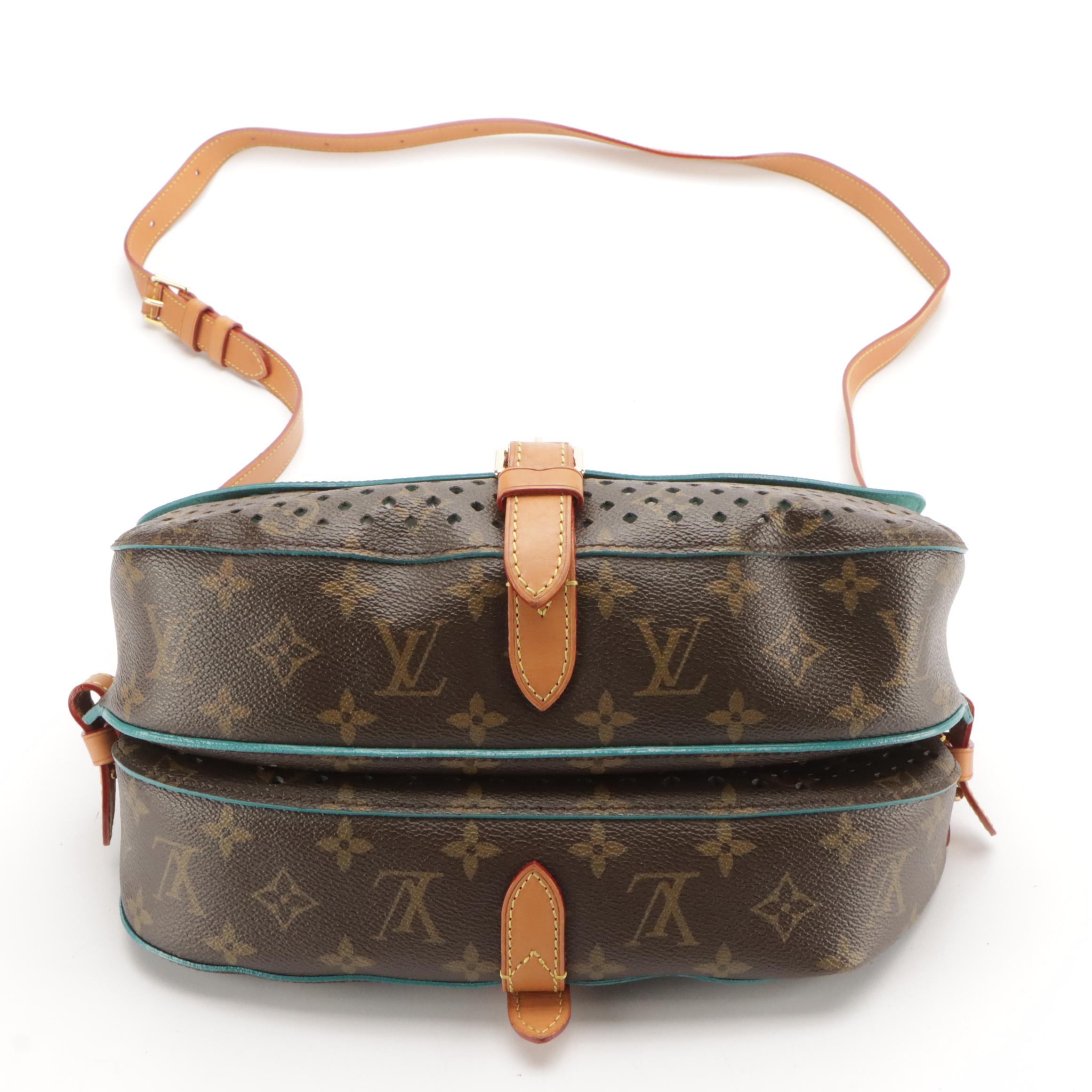Louis Vuitton Flore Saumur Bag in Perforated Monogram Canvas & Teal Leather Trim