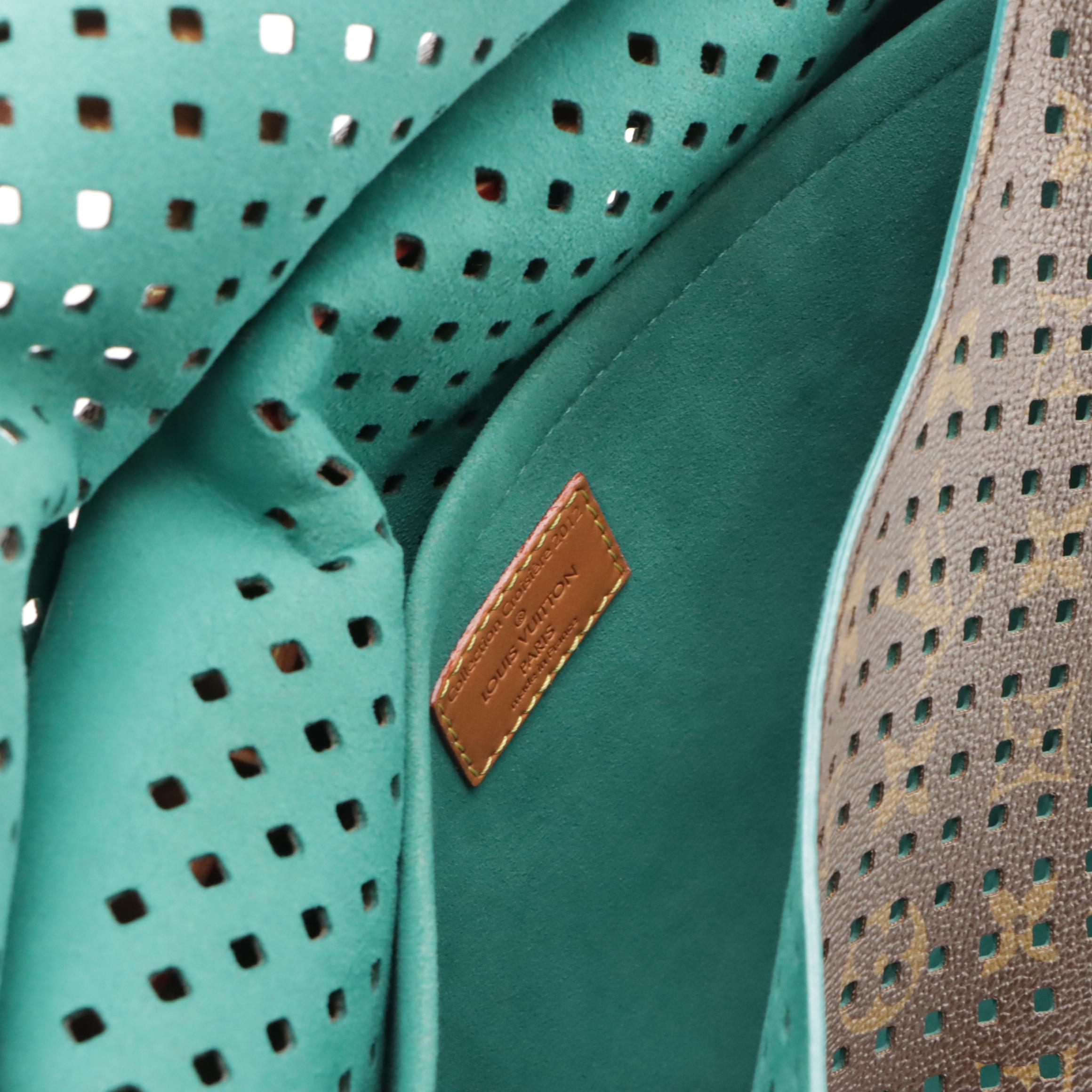 Louis Vuitton Flore Saumur Bag in Perforated Monogram Canvas & Teal Leather Trim