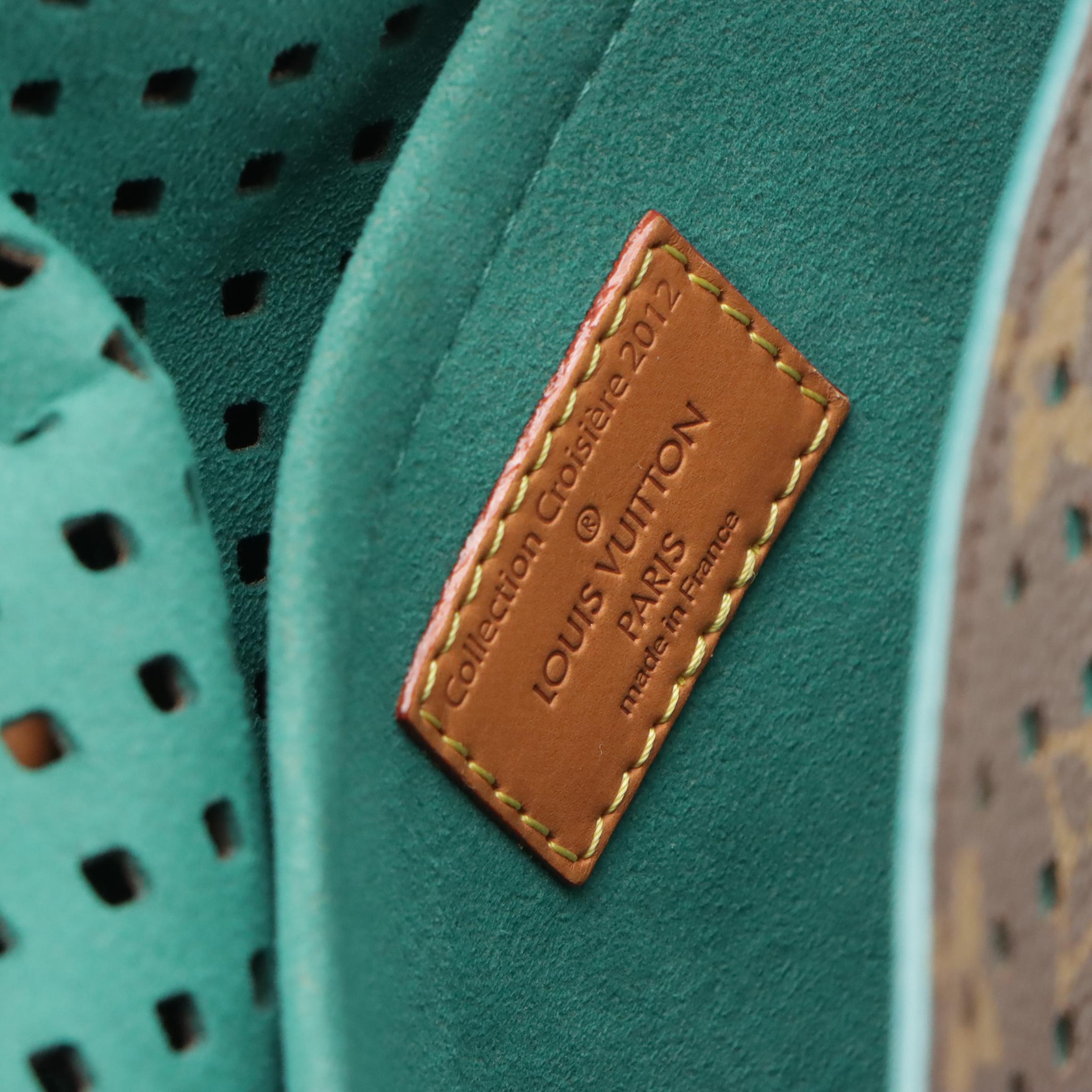 Louis Vuitton Flore Saumur Bag in Perforated Monogram Canvas & Teal Leather Trim