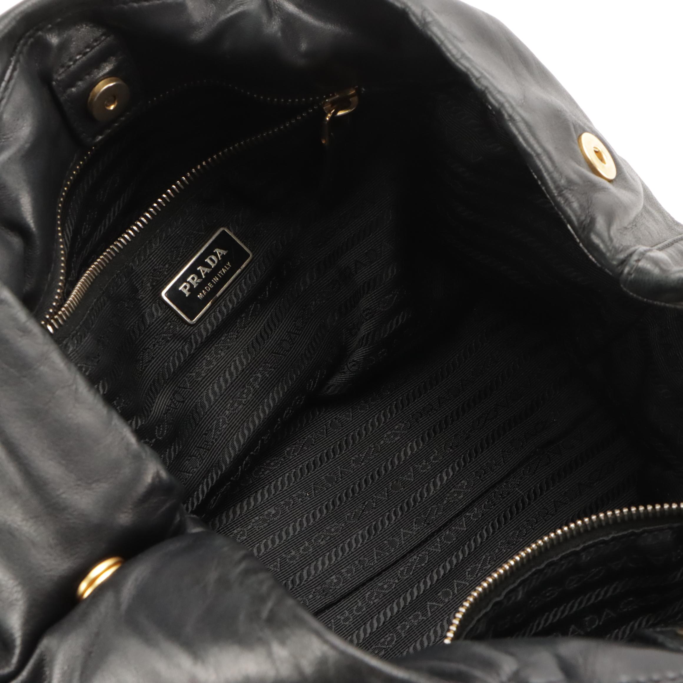 Prada Black Leather Bow Accented Top Handle Bag