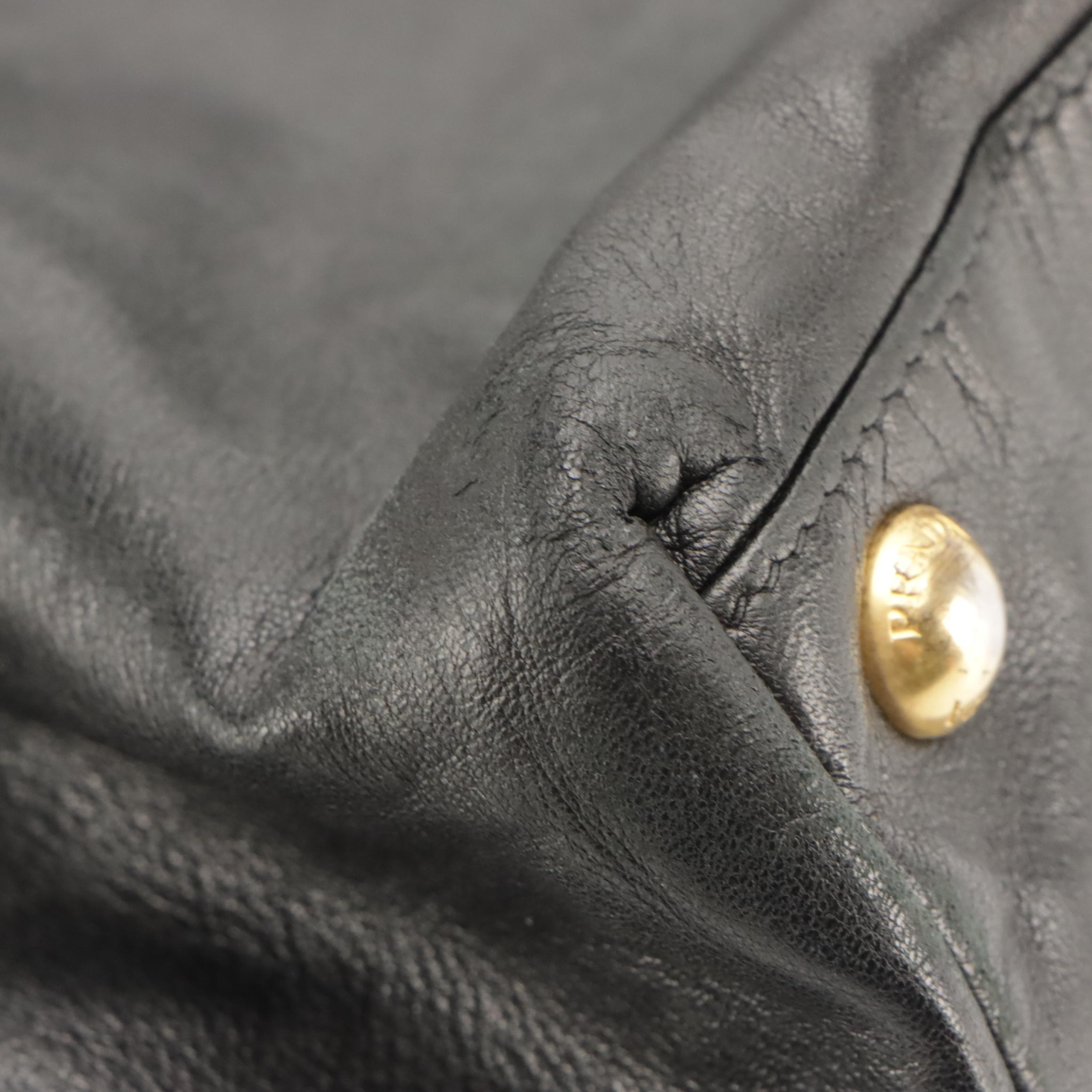 Prada Black Leather Bow Accented Top Handle Bag