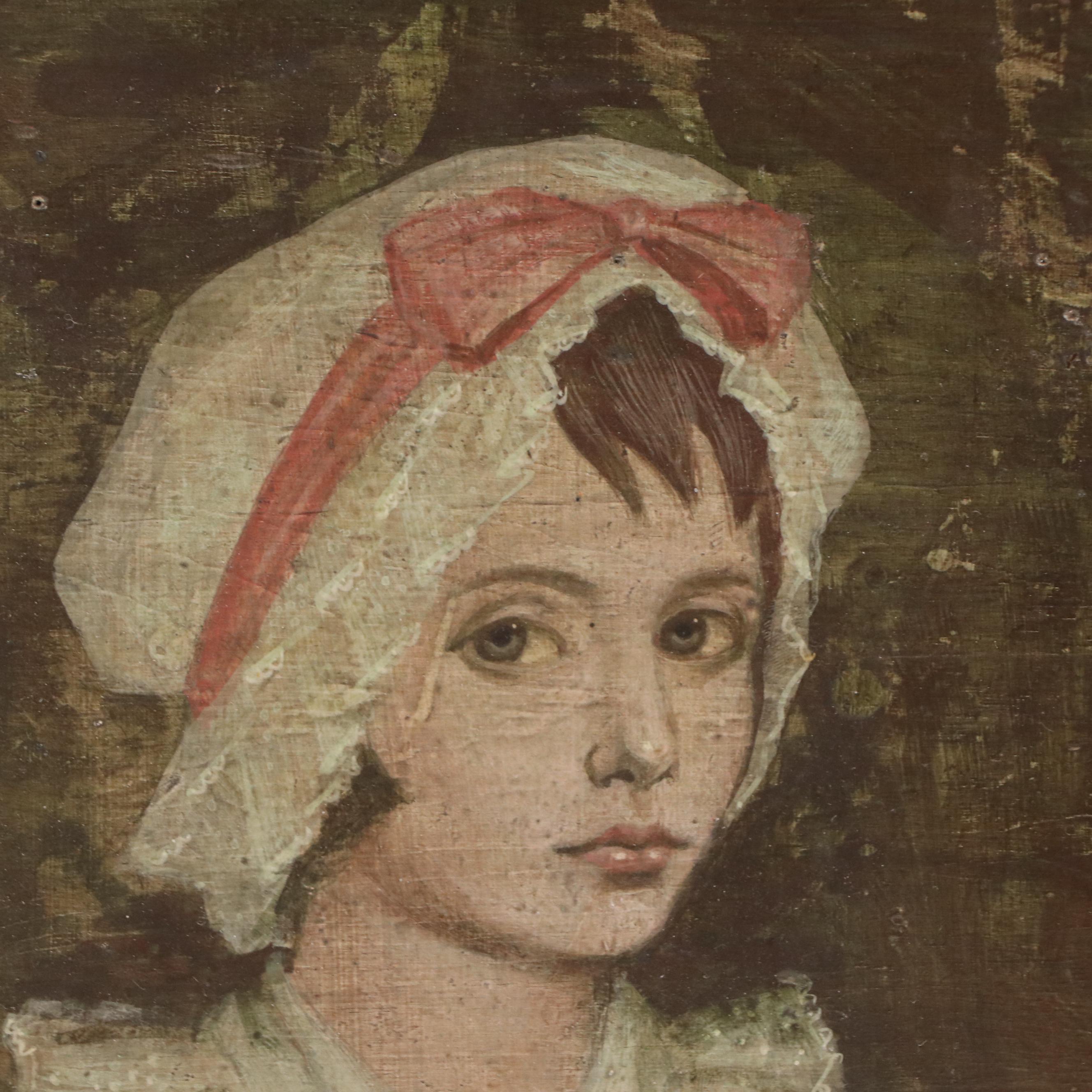 Half-Length Portrait Oil Painting of Young Woman, 19th Century