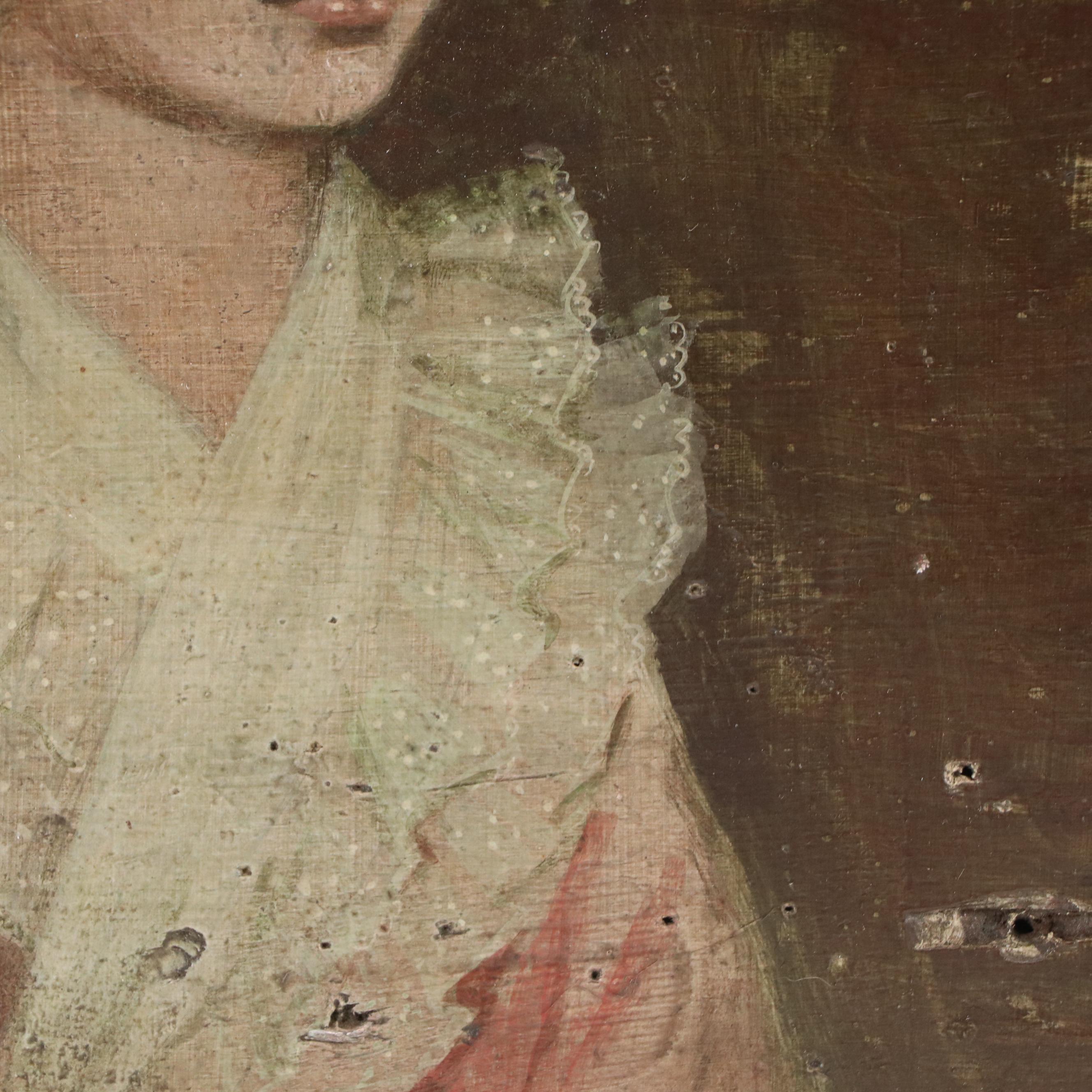 Half-Length Portrait Oil Painting of Young Woman, 19th Century