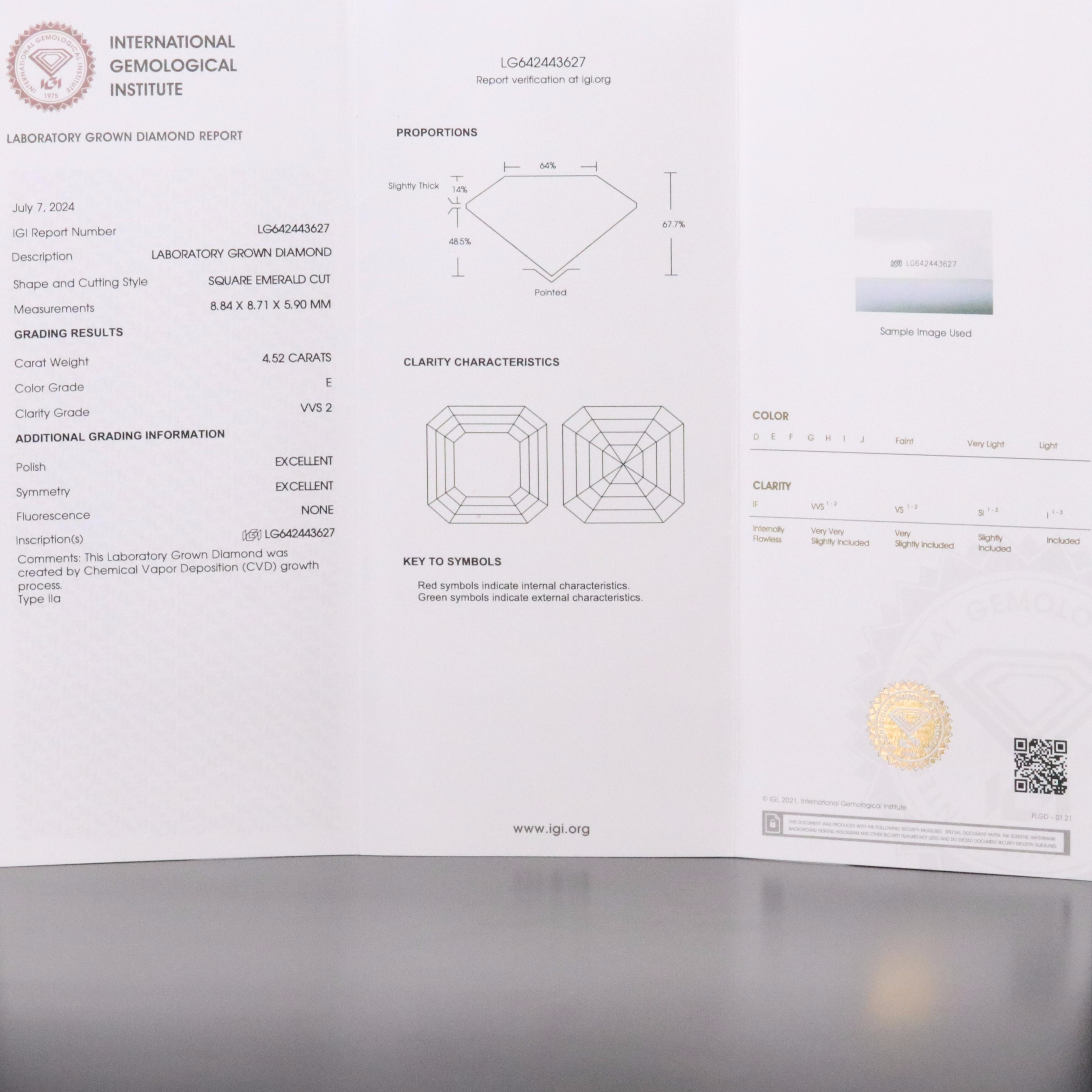Platinum 4.52 CT Lab Grown Diamond Ring with IGI Report