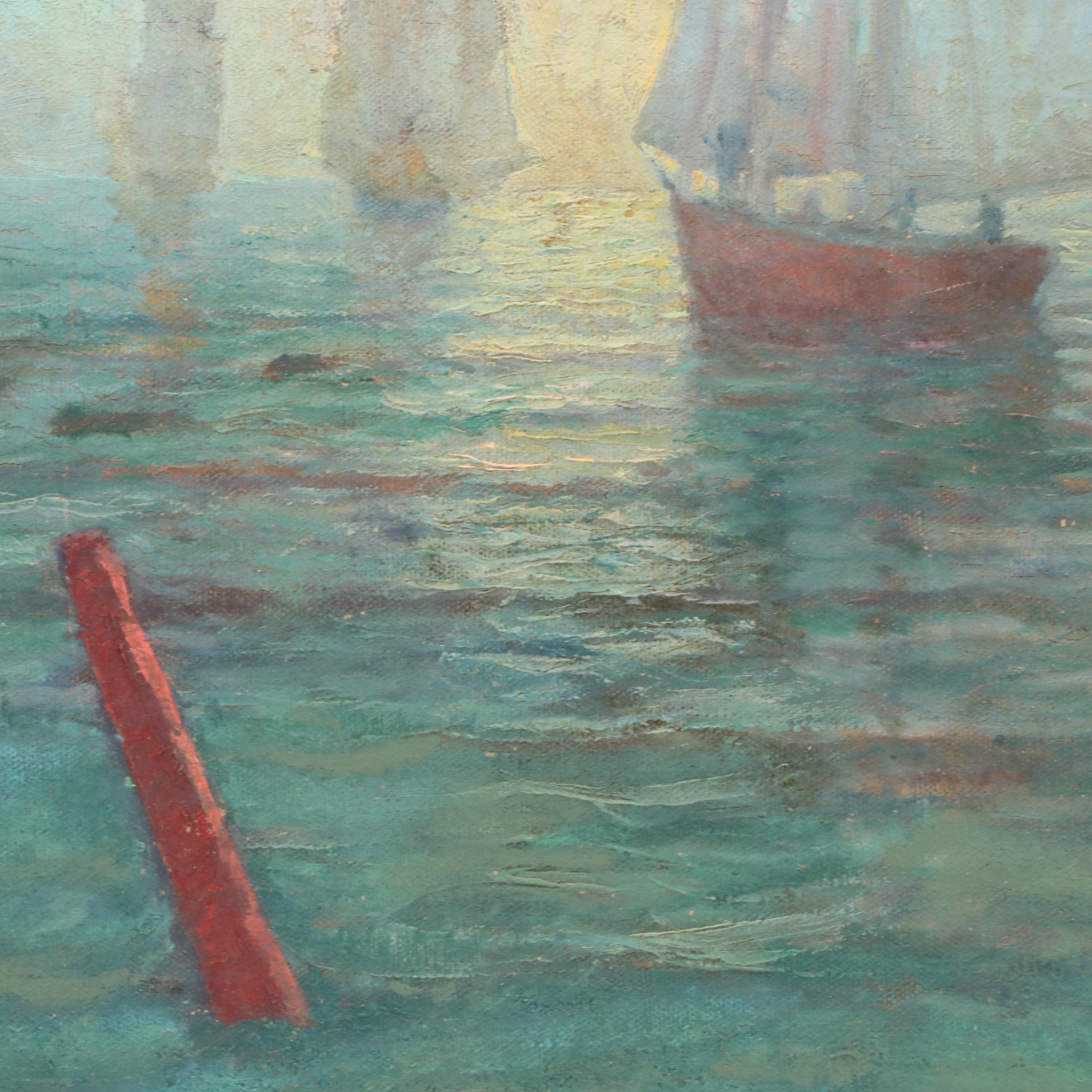 William A. Kinnicutt Maritime Oil Painting of Sailboats, Circa 1900