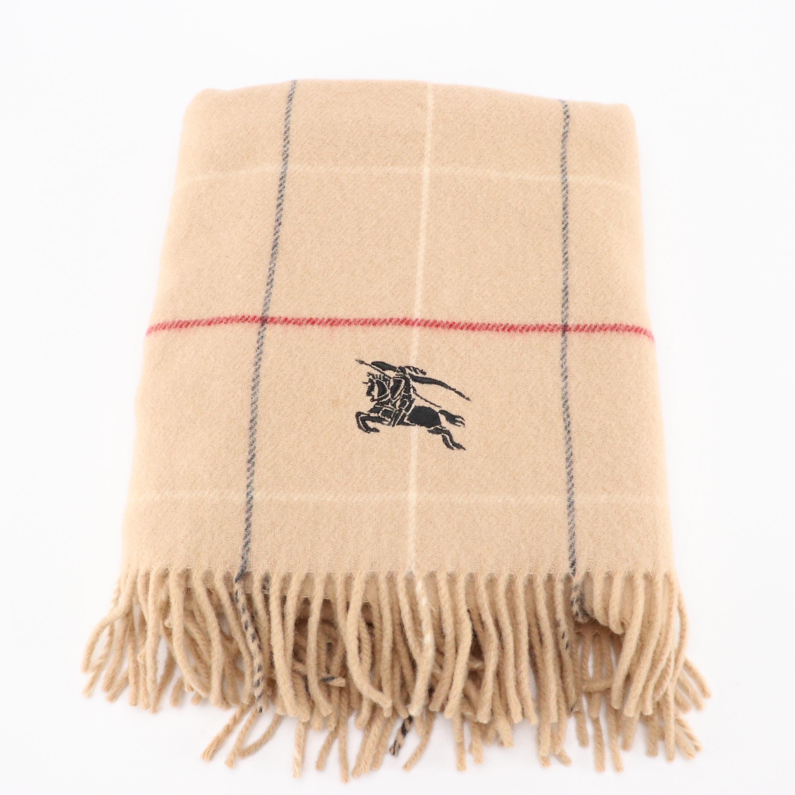 Burberry Beige Check Wool Fringe Scarf