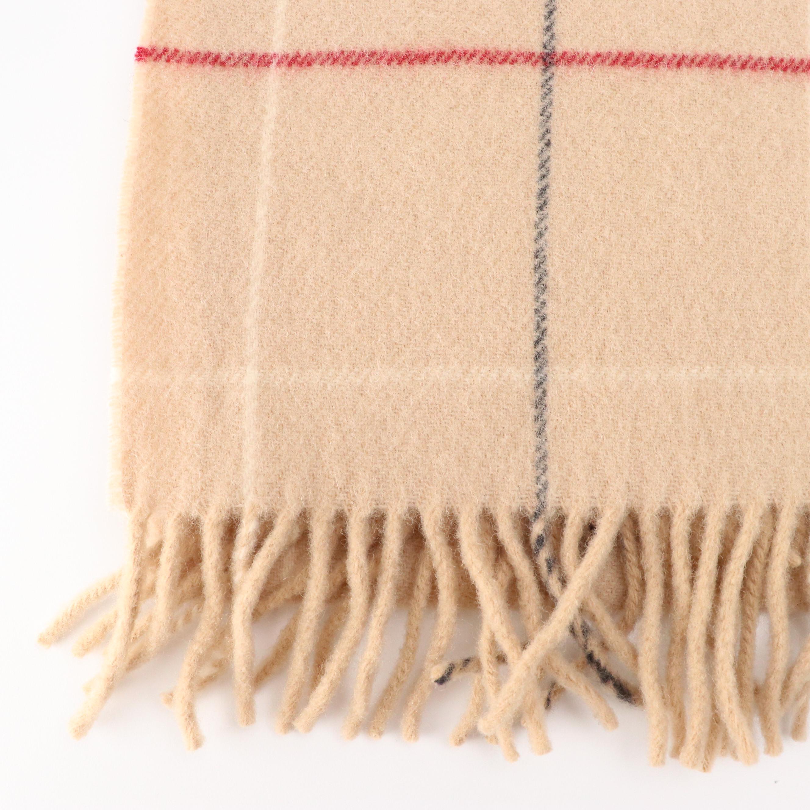 Burberry Beige Check Wool Fringe Scarf