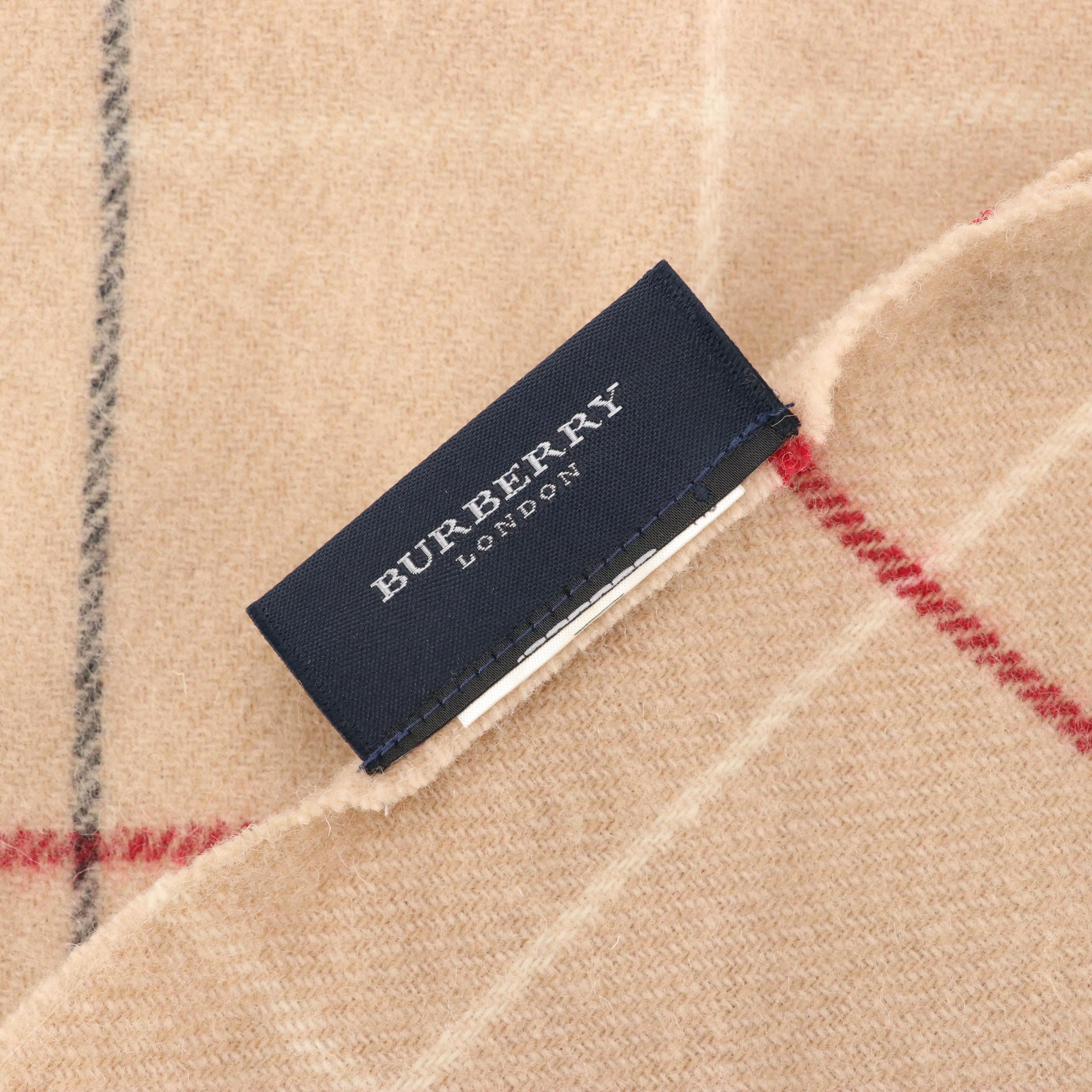 Burberry Beige Check Wool Fringe Scarf