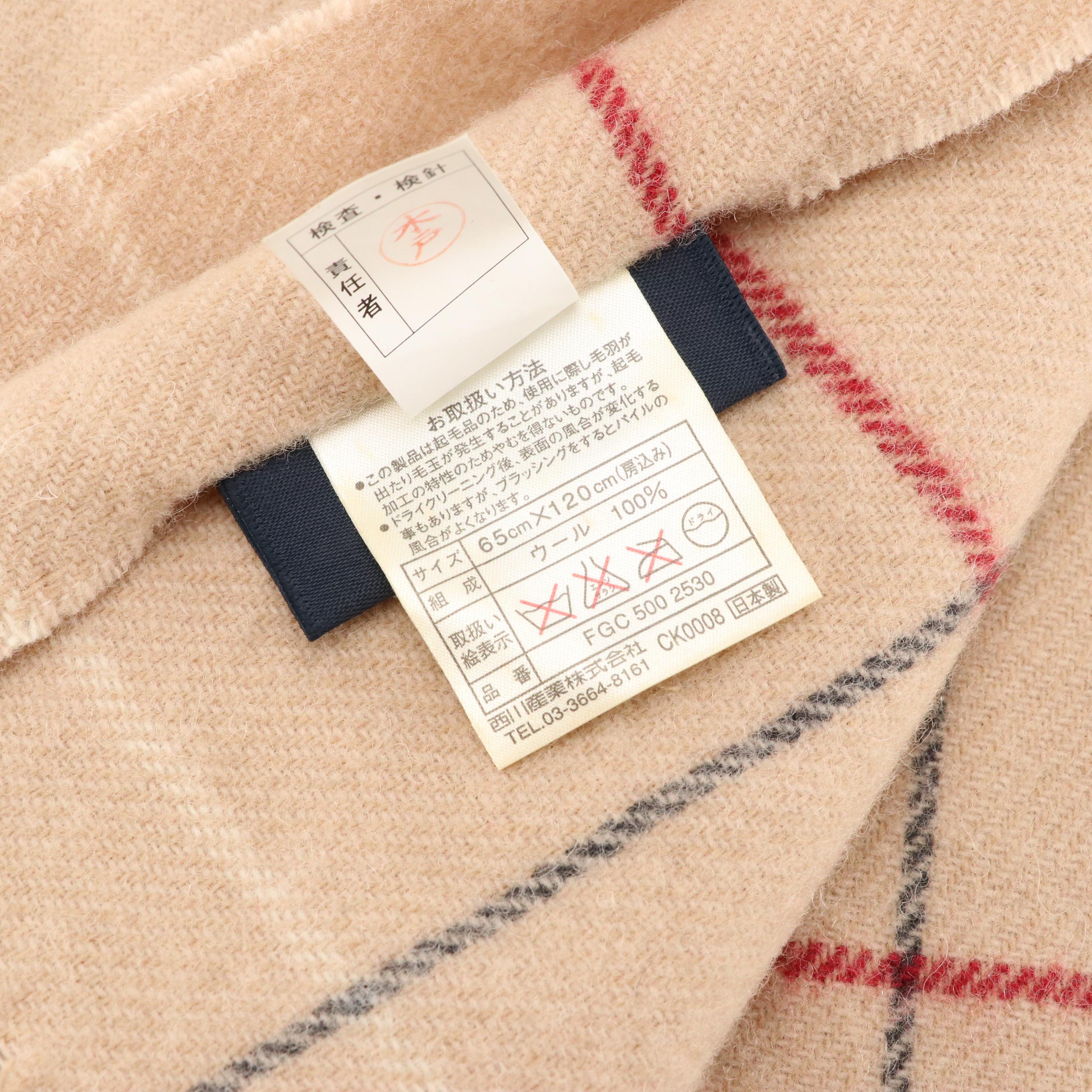 Burberry Beige Check Wool Fringe Scarf