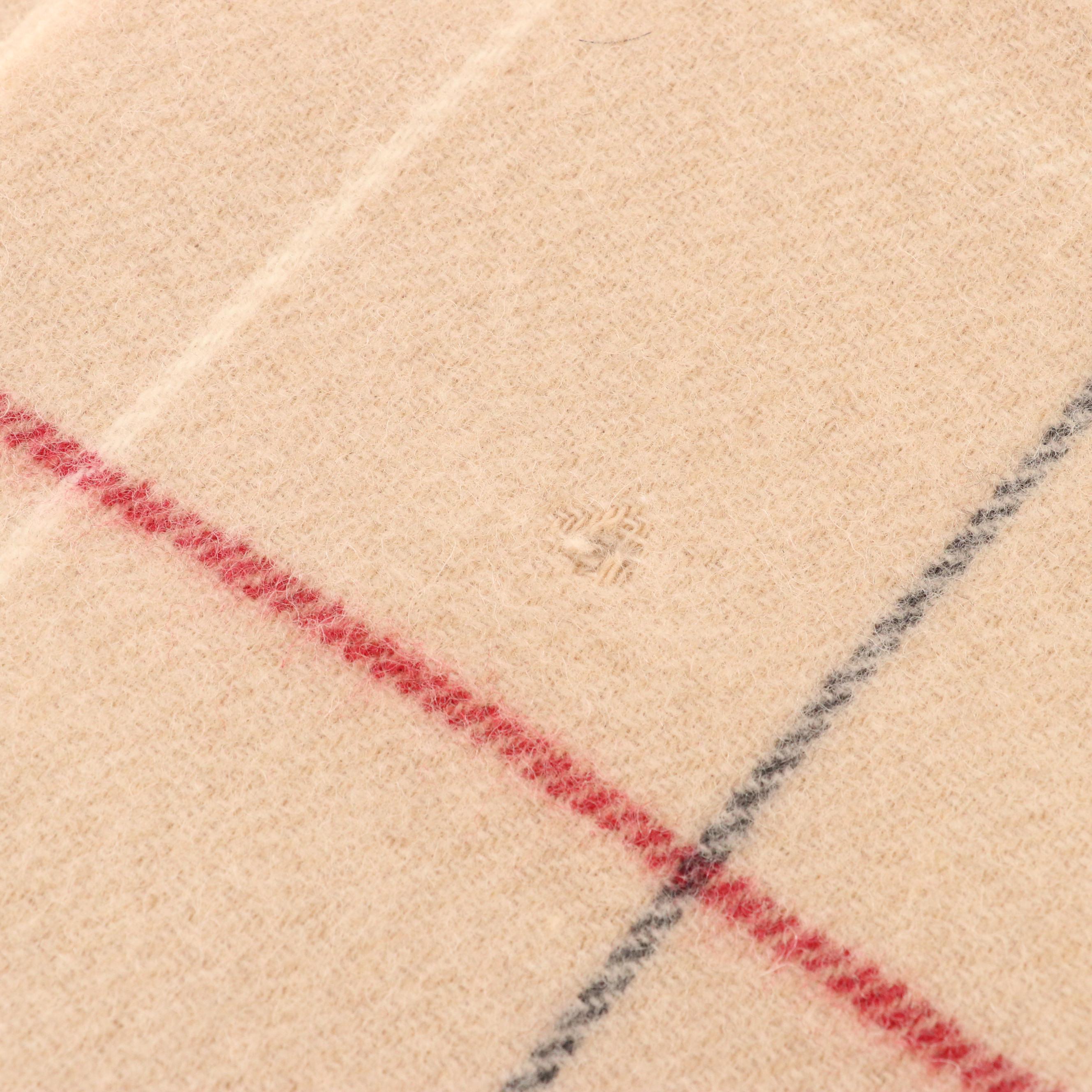 Burberry Beige Check Wool Fringe Scarf