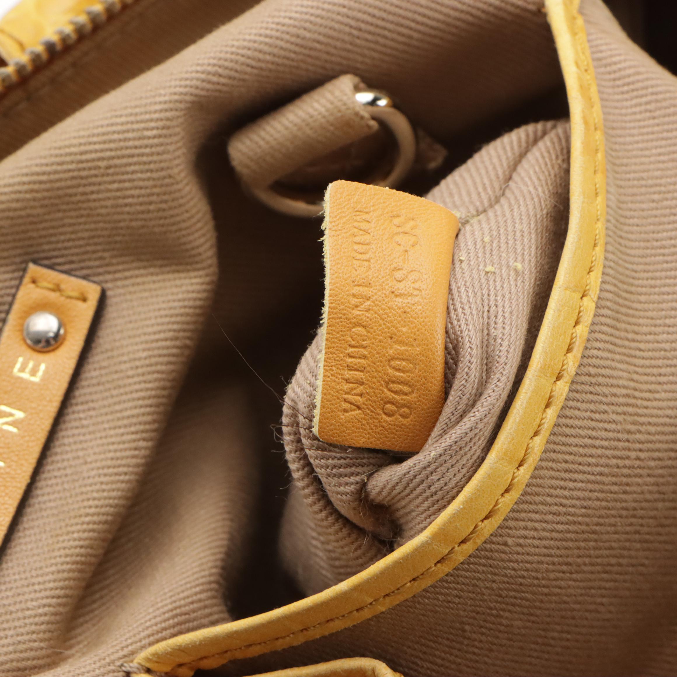 Celine Striped Yellow Macadam Canvas and Croc Embossed Leather Shoulder Bag