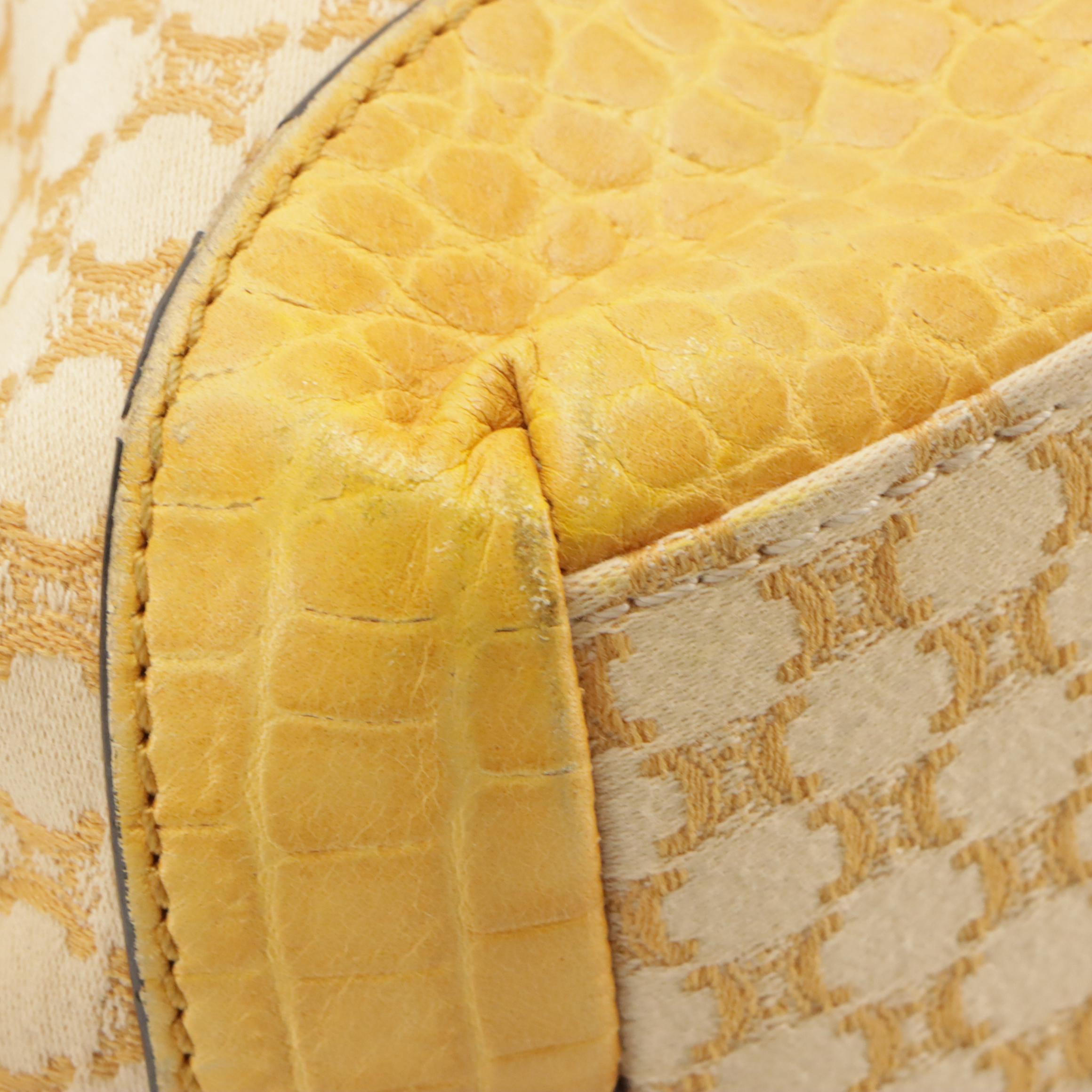 Celine Striped Yellow Macadam Canvas and Croc Embossed Leather Shoulder Bag