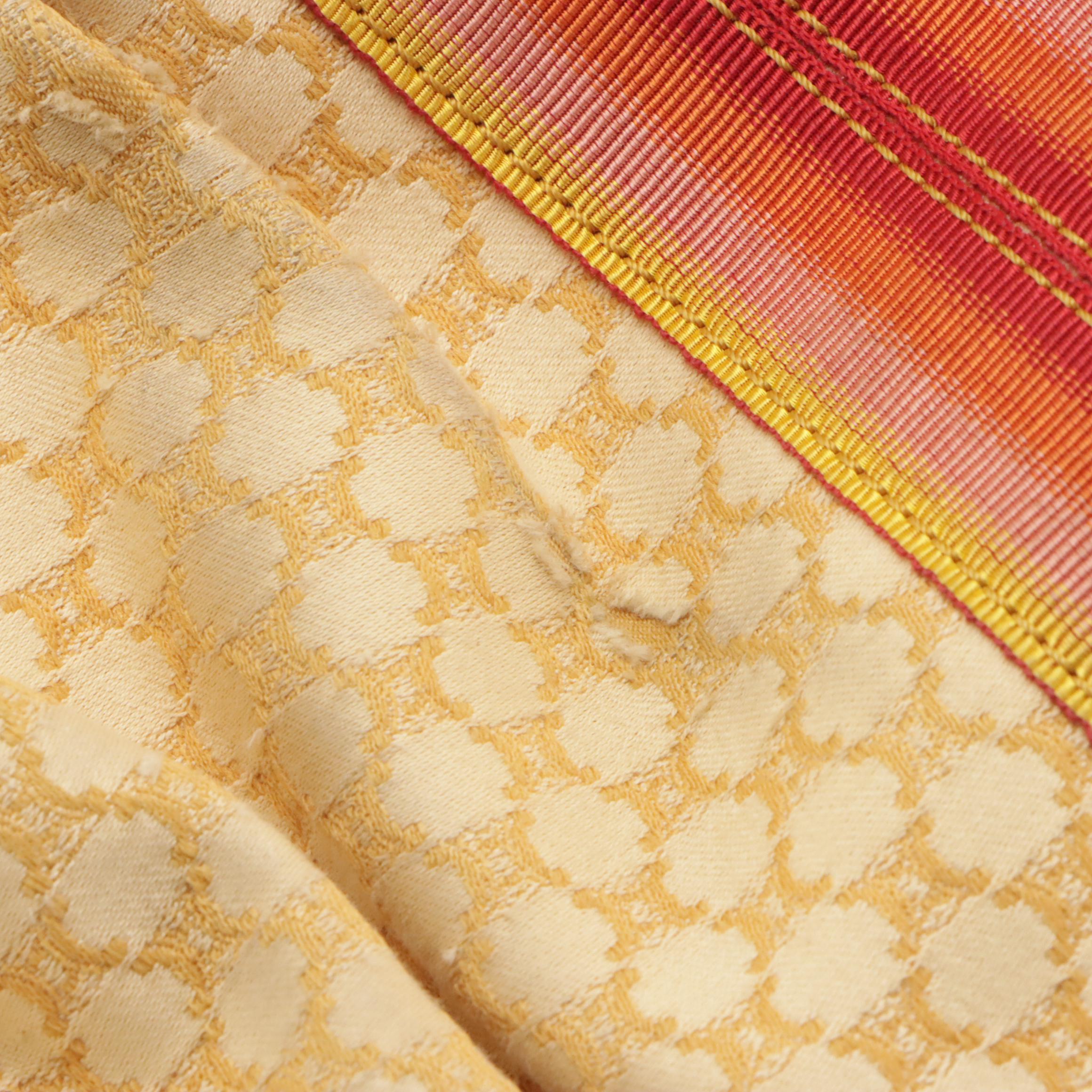 Celine Striped Yellow Macadam Canvas and Croc Embossed Leather Shoulder Bag