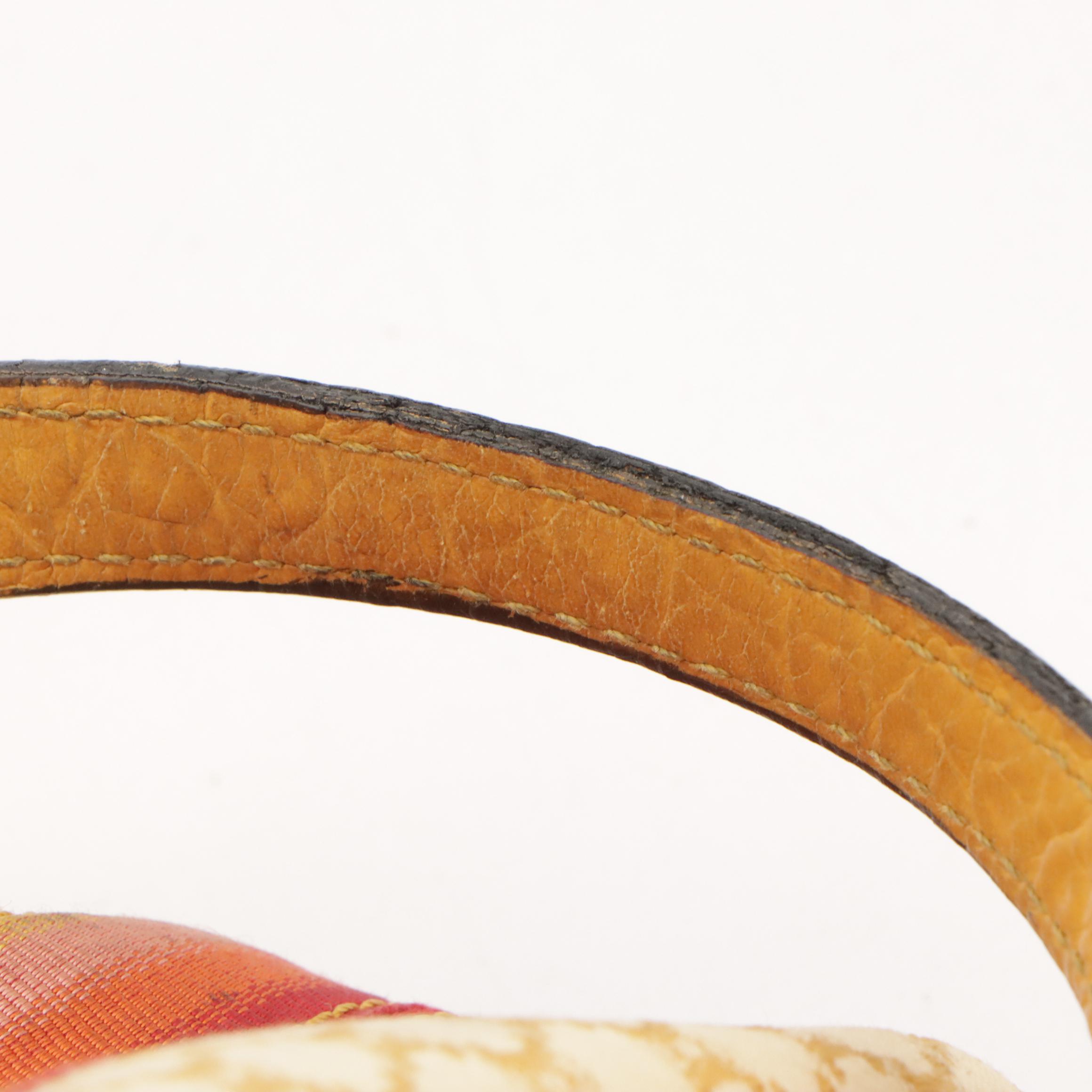 Celine Striped Yellow Macadam Canvas and Croc Embossed Leather Shoulder Bag