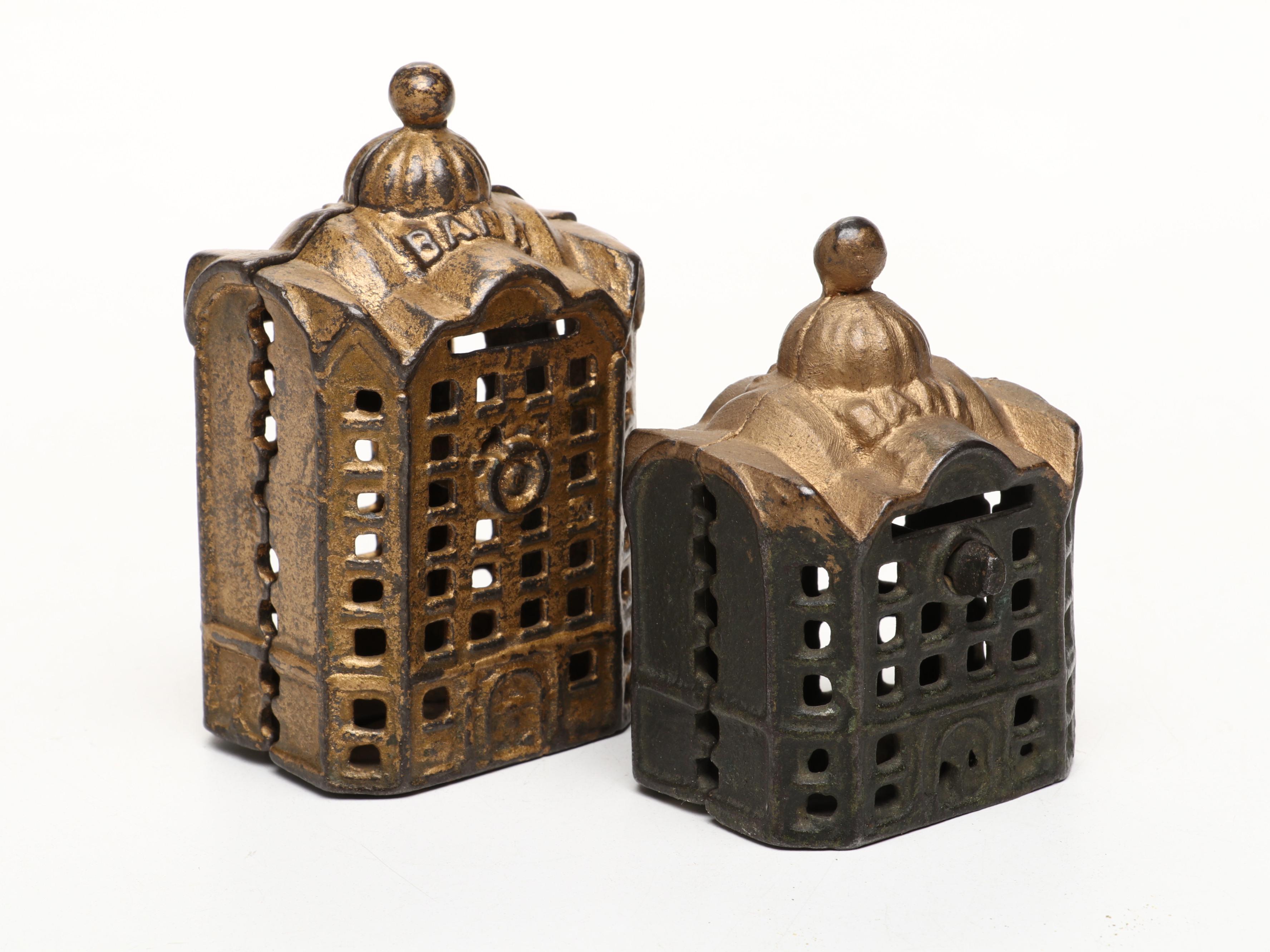 A. C. Williams Cast Iron Domed Banks, Early 20th Century