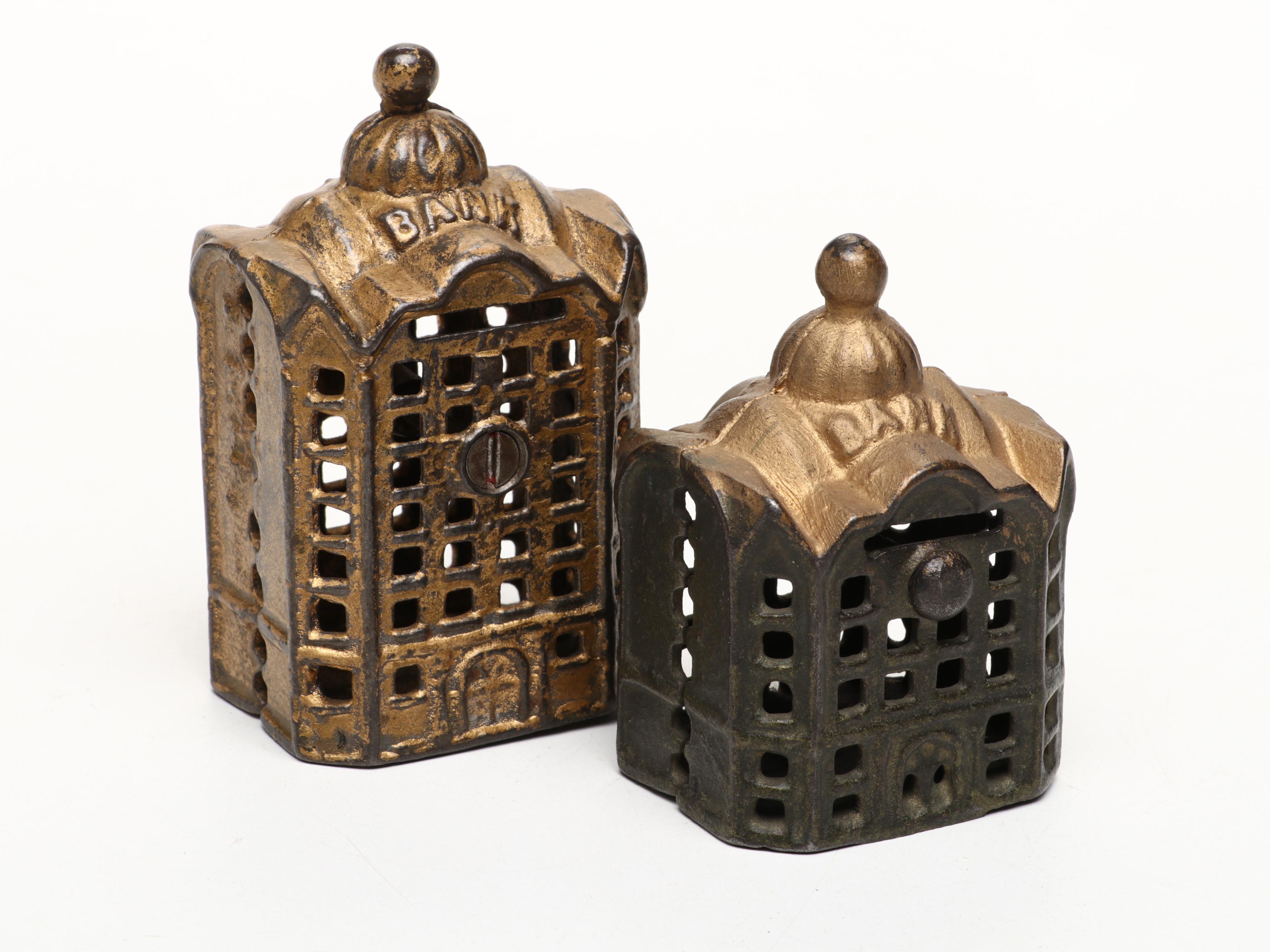 A. C. Williams Cast Iron Domed Banks, Early 20th Century