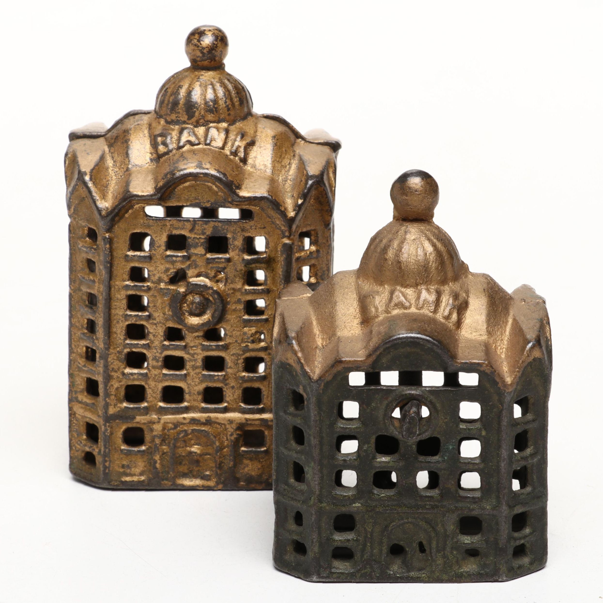A. C. Williams Cast Iron Domed Banks, Early 20th Century
