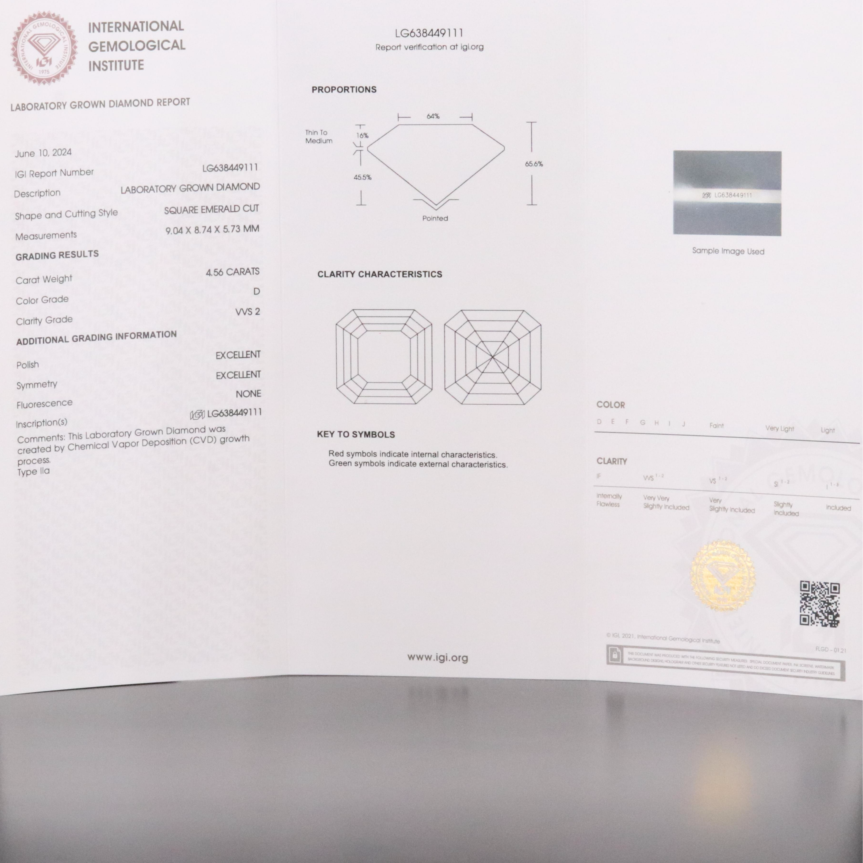 Platinum 4.56 CT Lab Grown Diamond Solitaire Ring with IGI Report