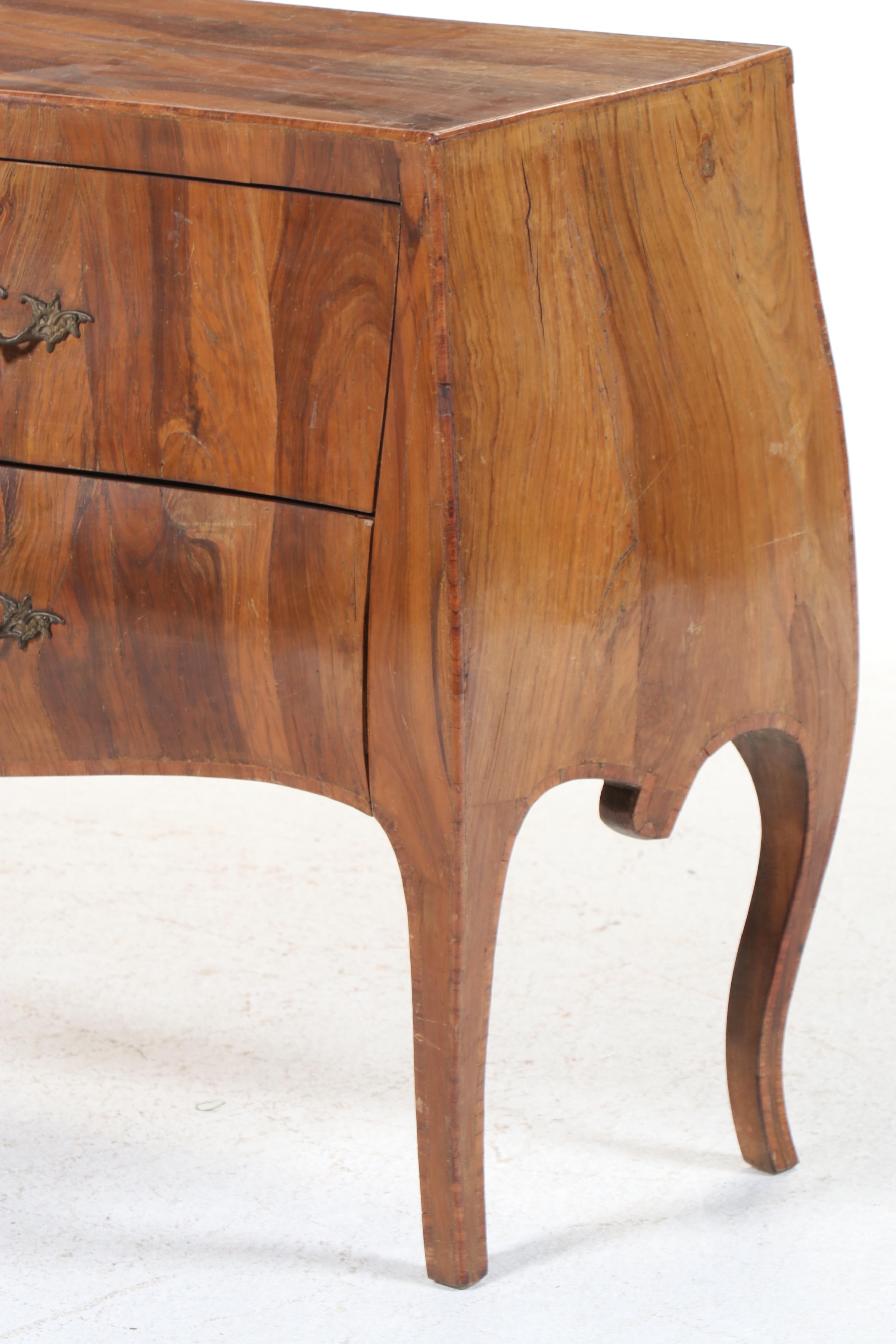 French Louis XV Style Cherry Root Wood Bombé Chest, Antique