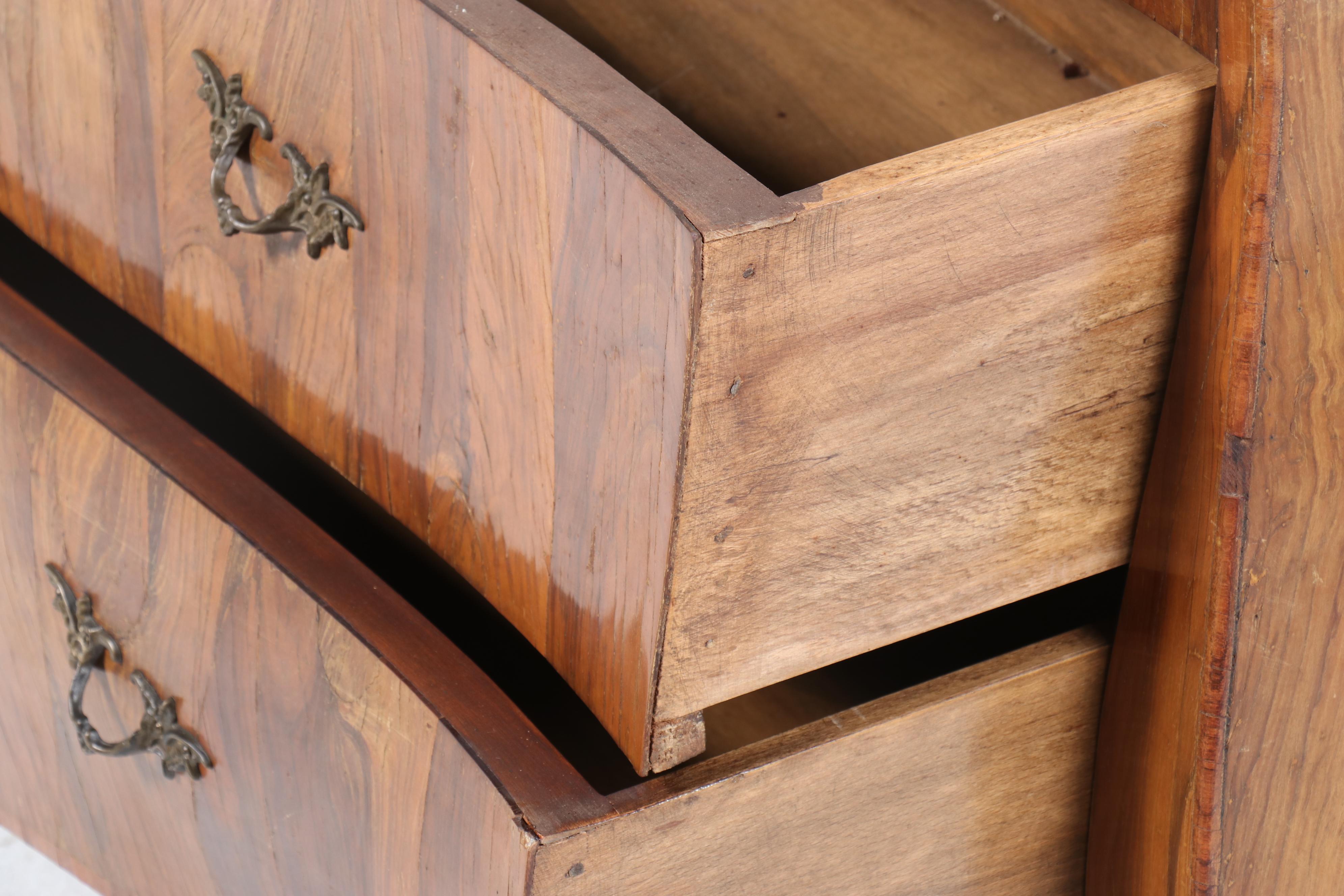 French Louis XV Style Cherry Root Wood Bombé Chest, Antique