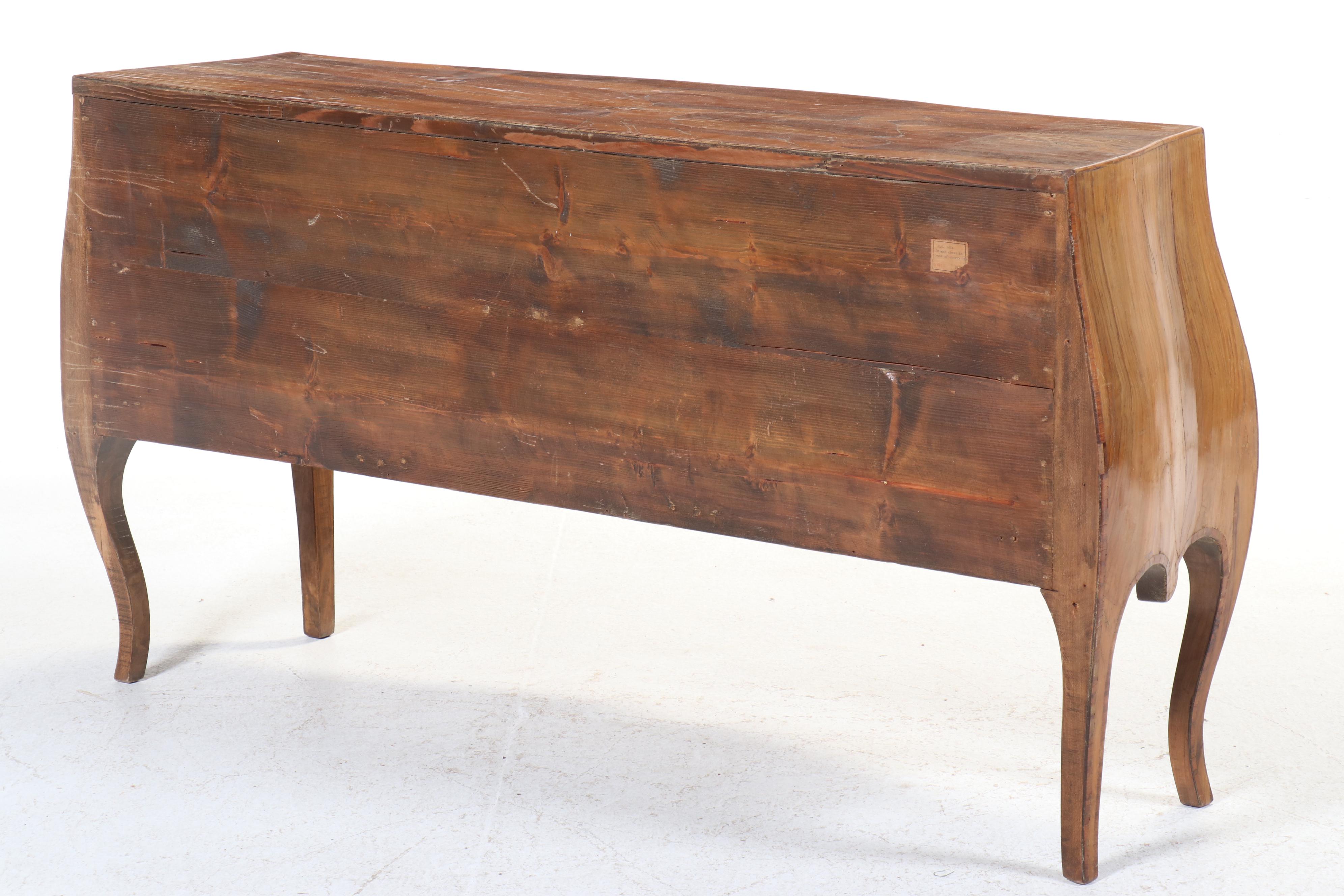 French Louis XV Style Cherry Root Wood Bombé Chest, Antique