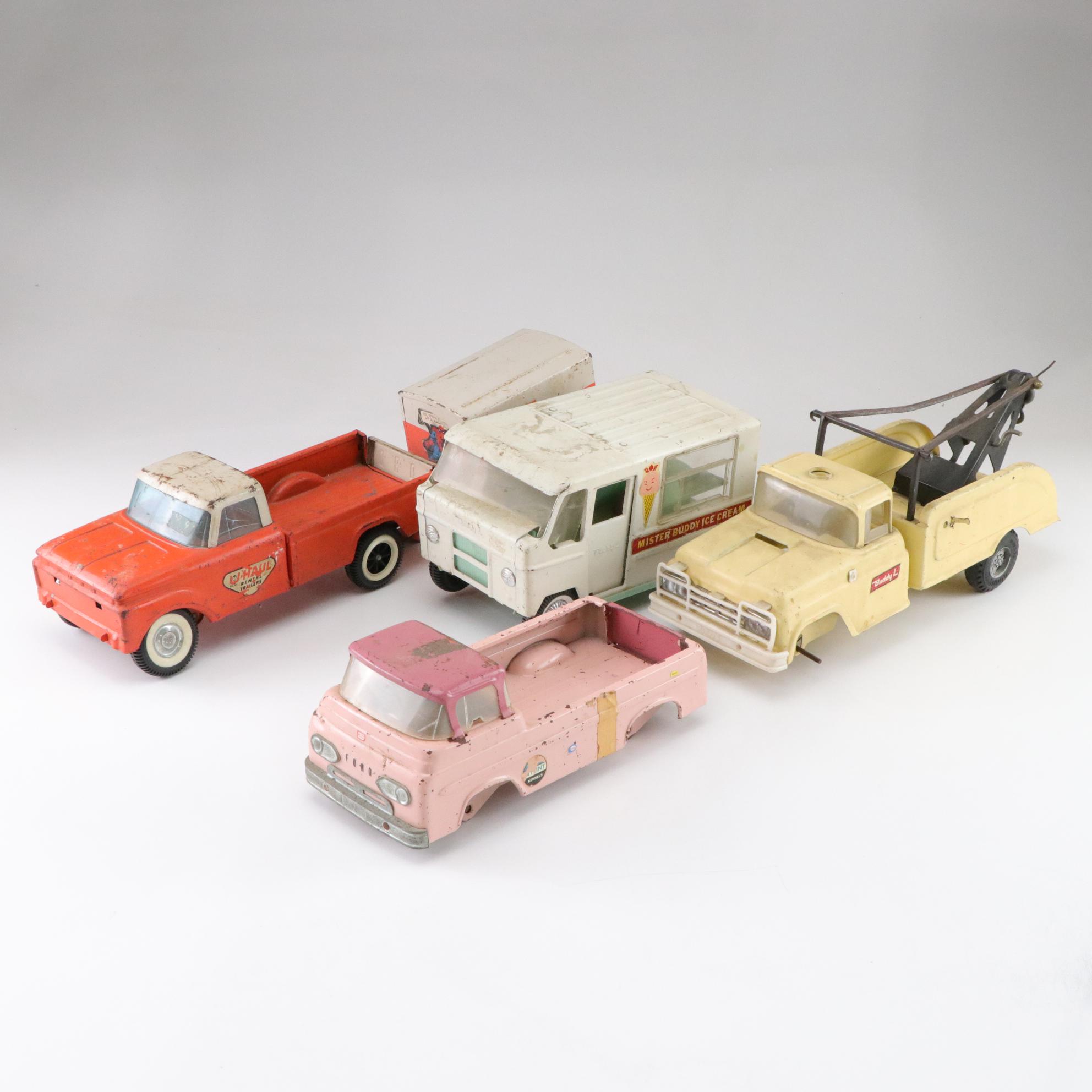 Pressed Metal Tow Truck, Ice Cream Van & Other Toy Trucks