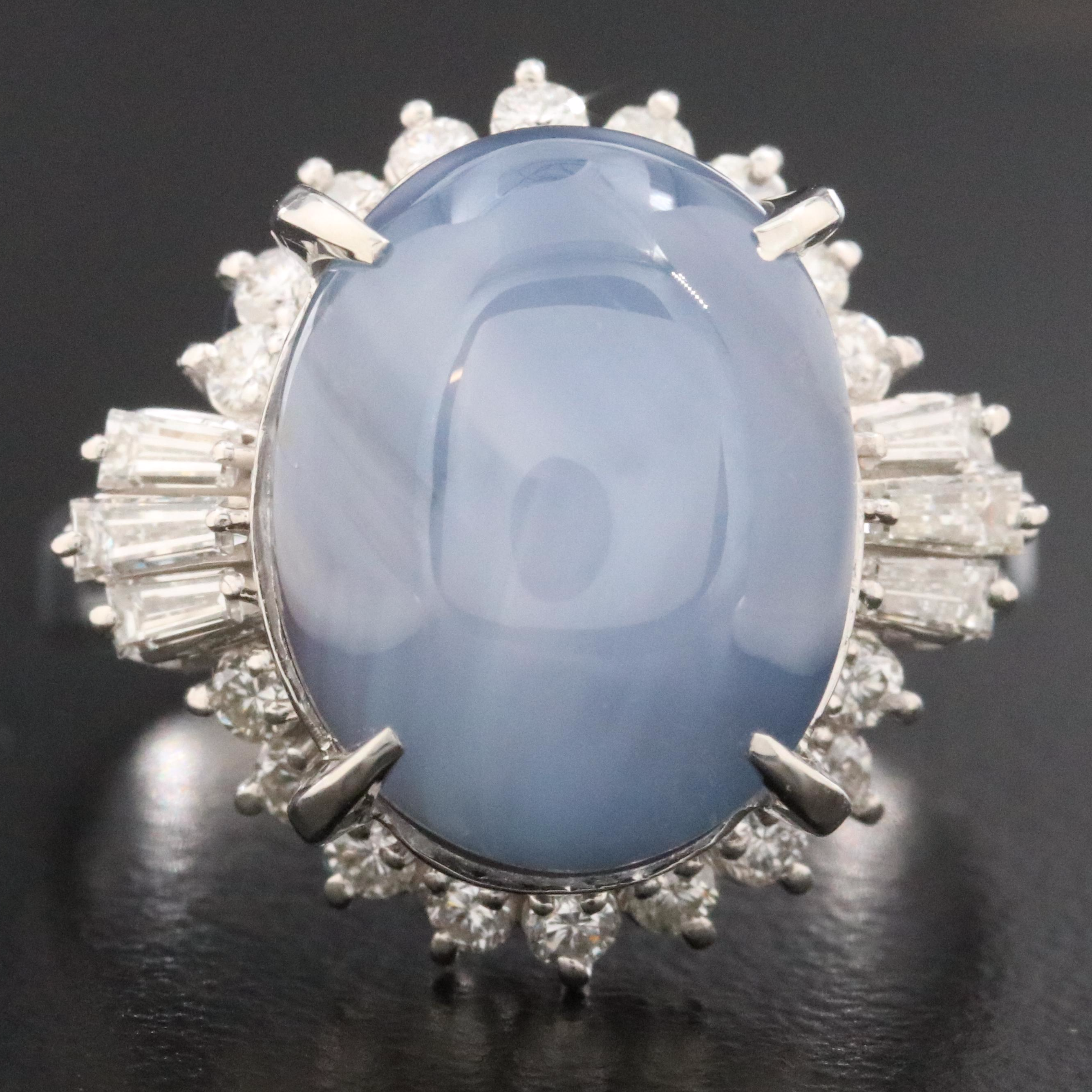 Platinum 16.38 CT No Heat Ceylon Star Sapphire and 0.60 CTW Diamond Ring w/ GIA