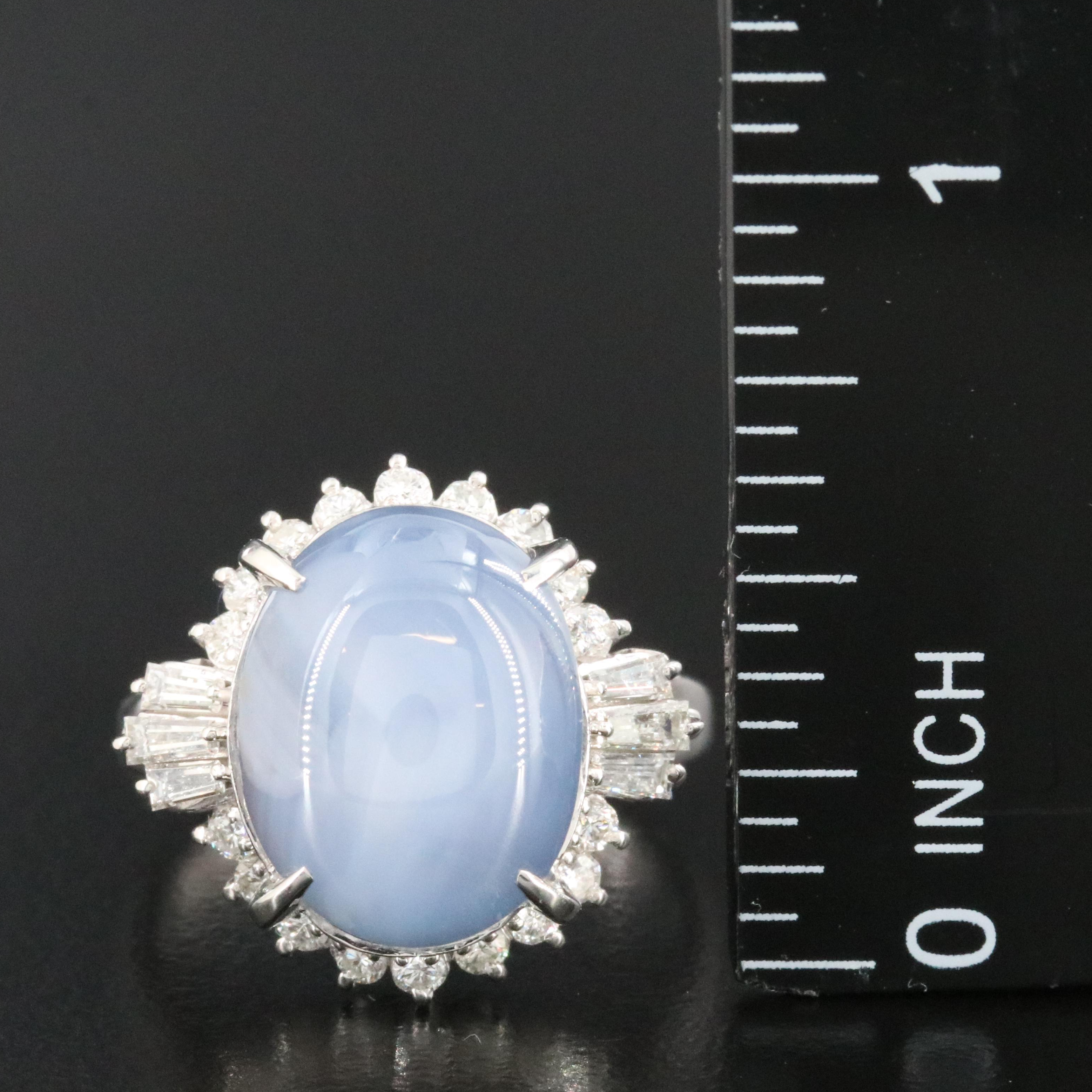 Platinum 16.38 CT No Heat Ceylon Star Sapphire and 0.60 CTW Diamond Ring w/ GIA