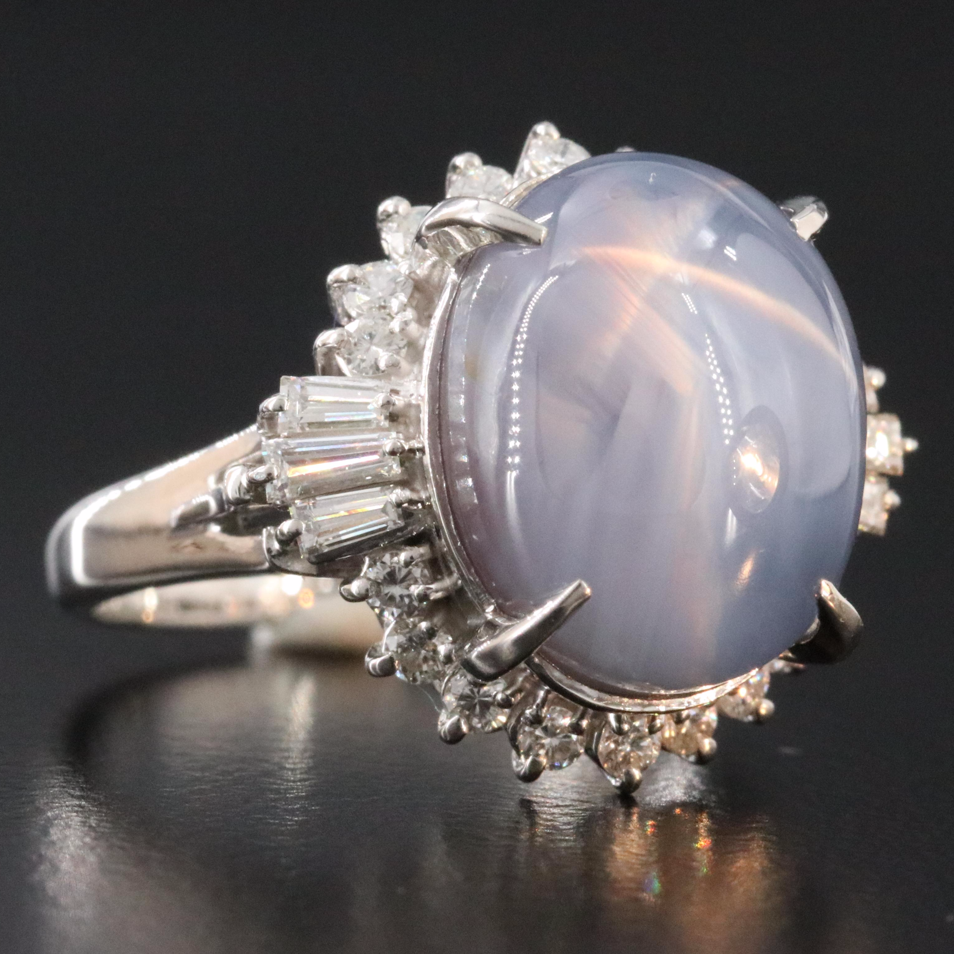 Platinum 16.38 CT No Heat Ceylon Star Sapphire and 0.60 CTW Diamond Ring w/ GIA