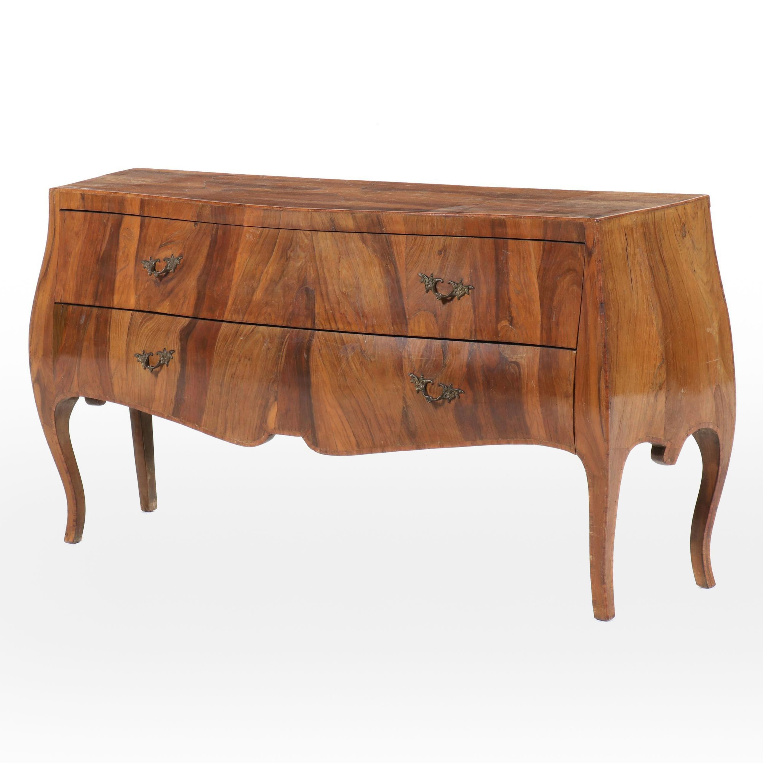 French Louis XV Style Cherry Root Wood Bombé Chest, Antique
