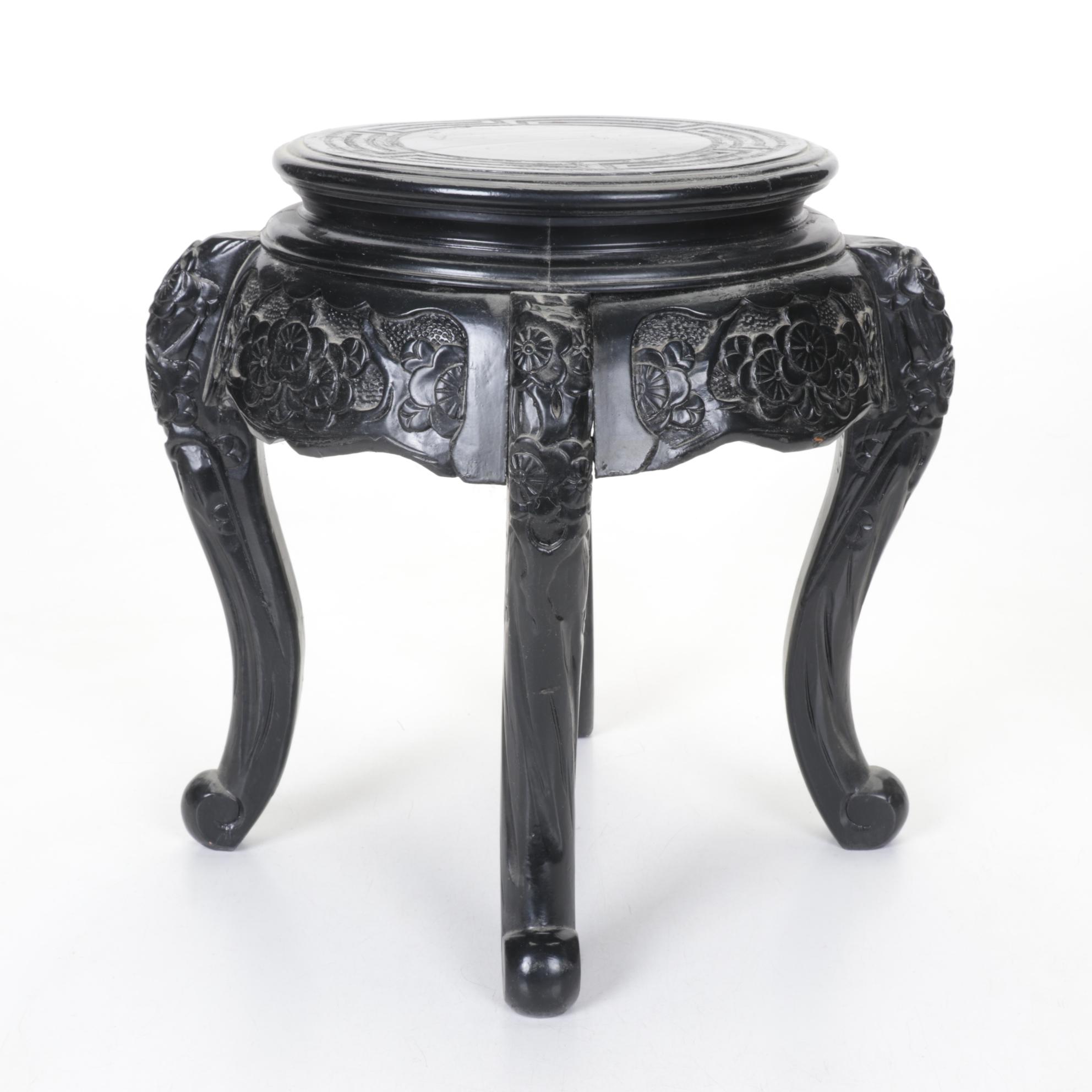 Chinese Carved Wood Plant Stand, Late 20th Century