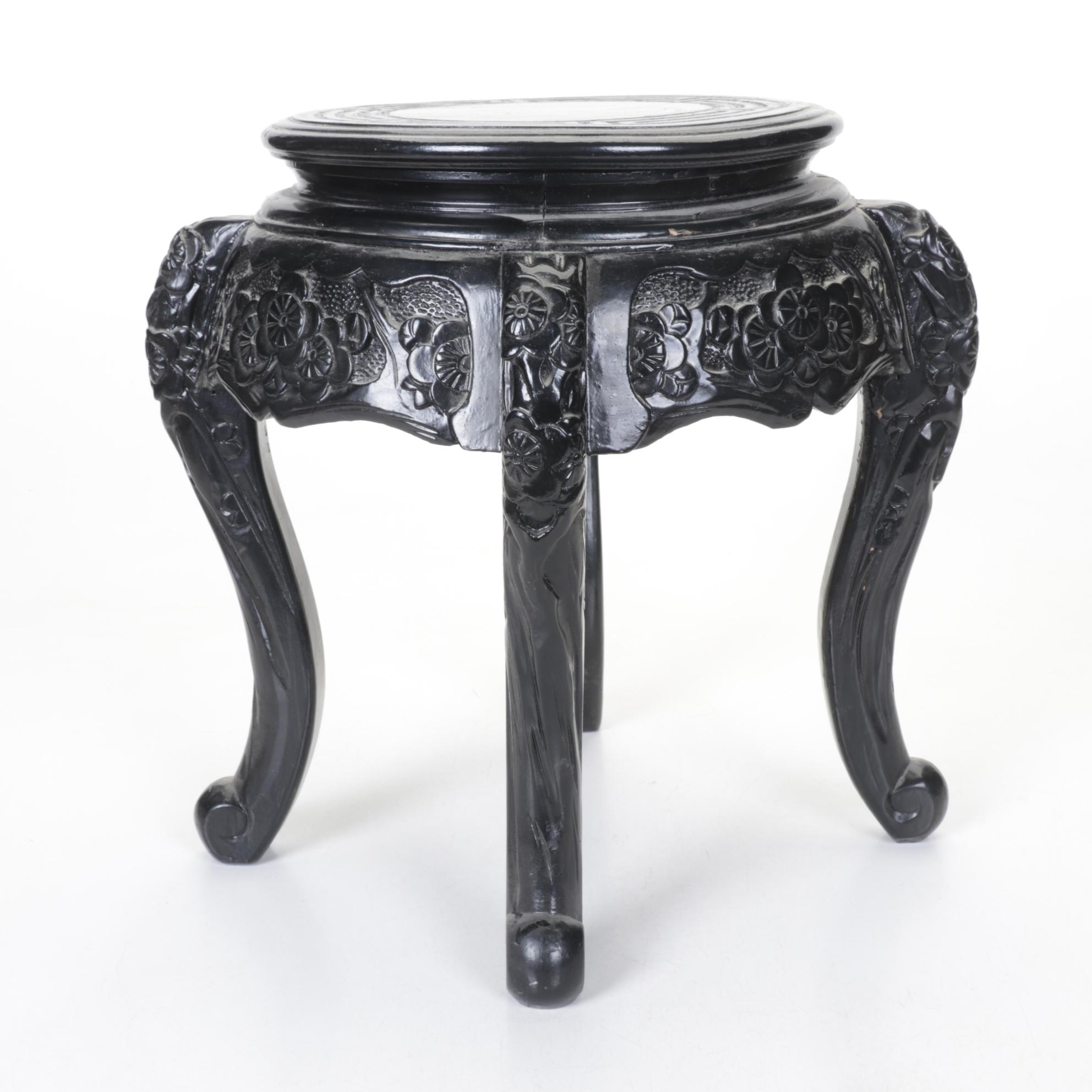 Chinese Carved Wood Plant Stand, Late 20th Century