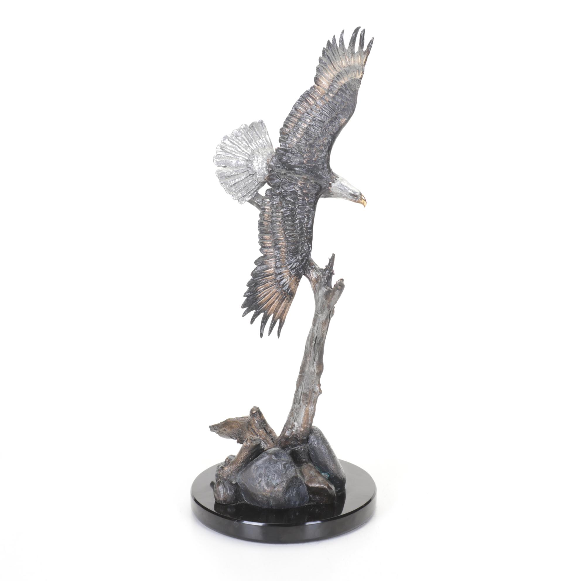 Signed Soaring Eagle Bronze Statue, 2000