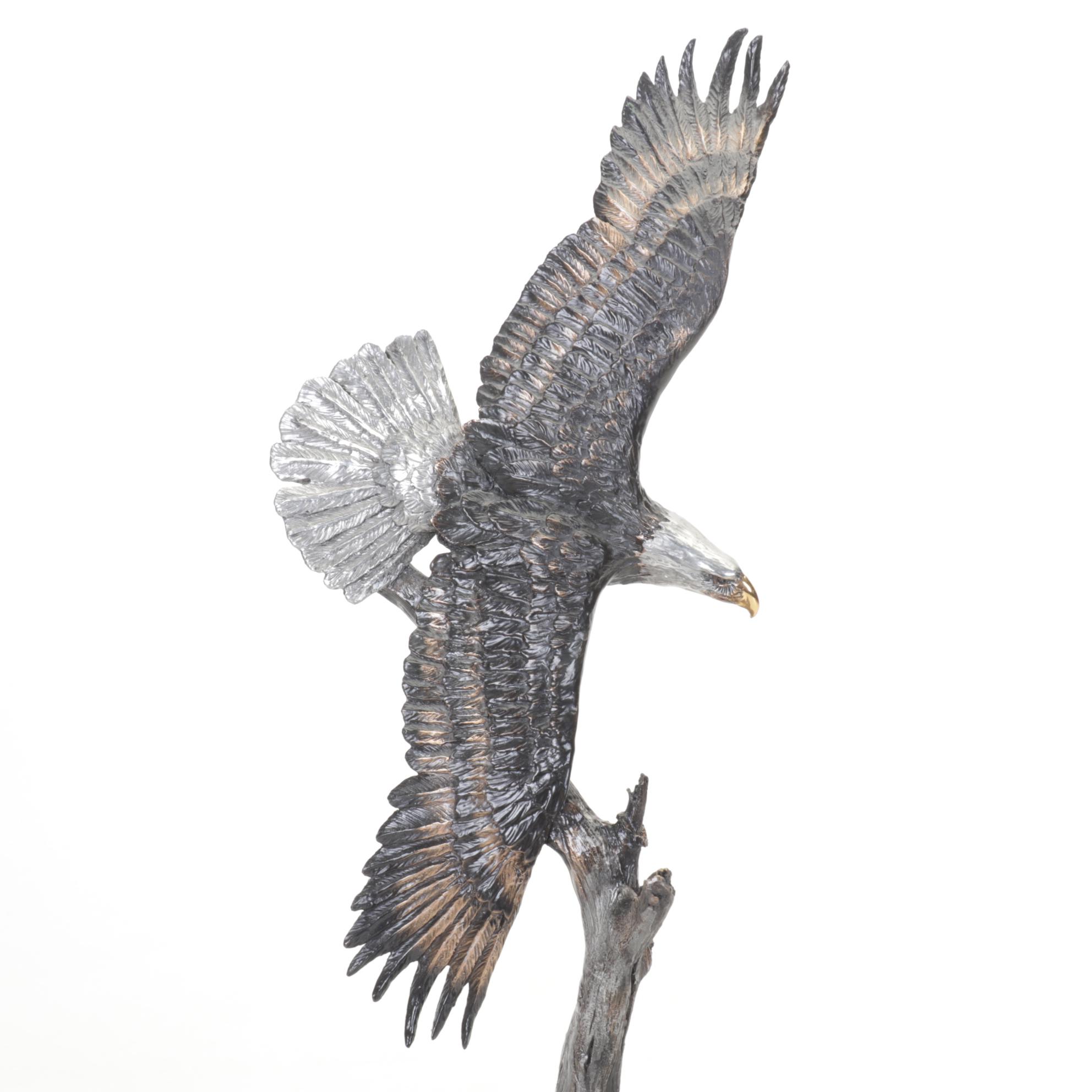 Signed Soaring Eagle Bronze Statue, 2000