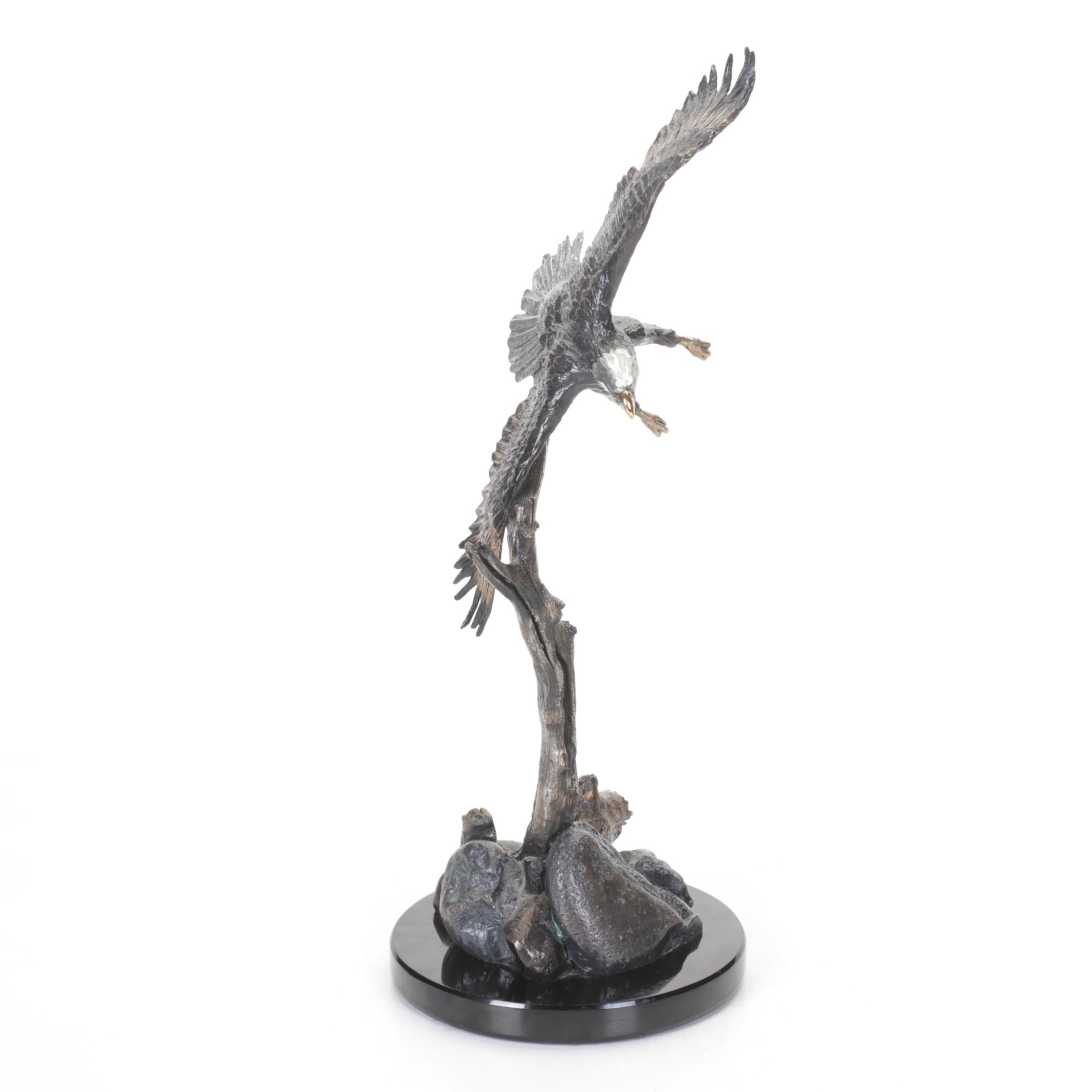 Signed Soaring Eagle Bronze Statue, 2000