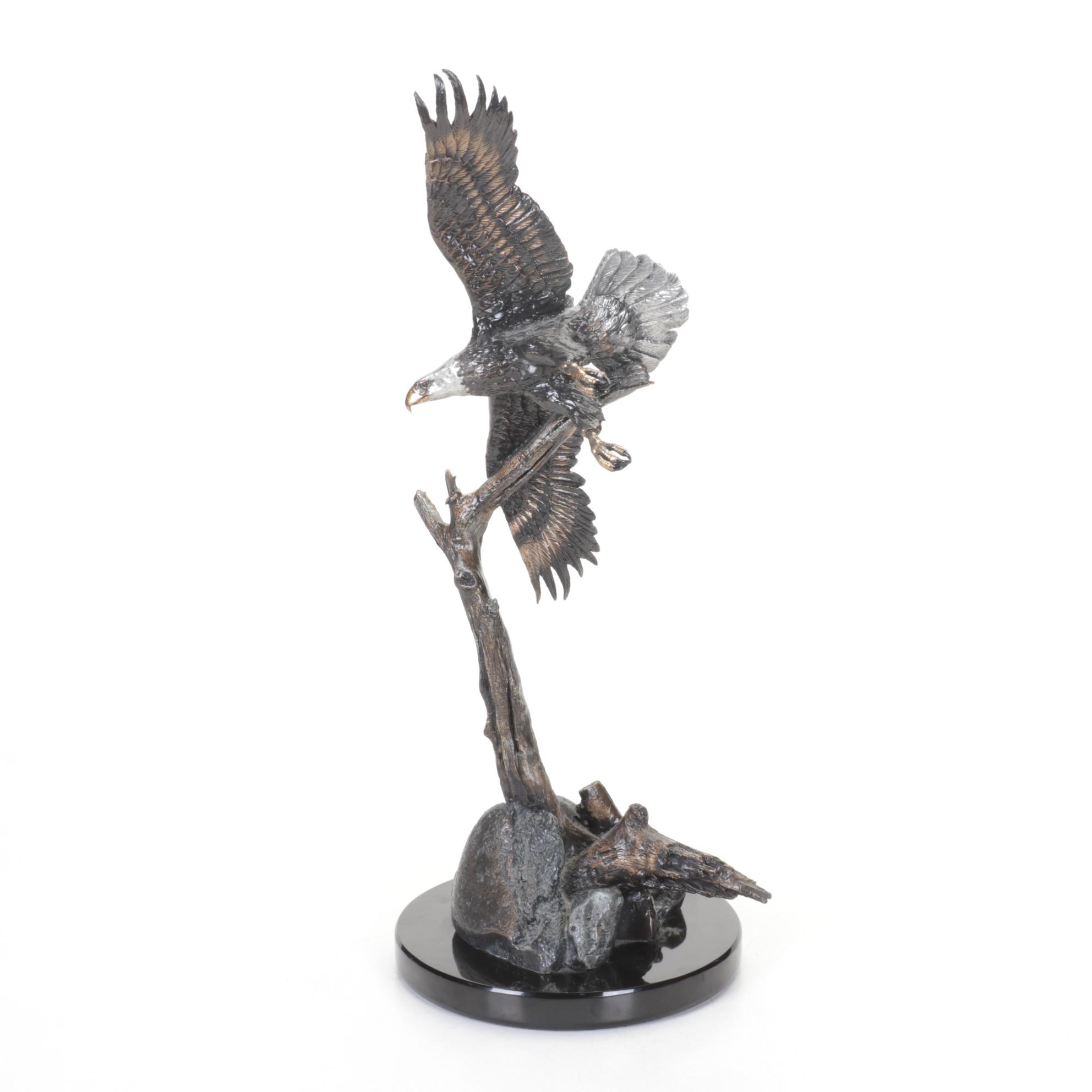 Signed Soaring Eagle Bronze Statue, 2000