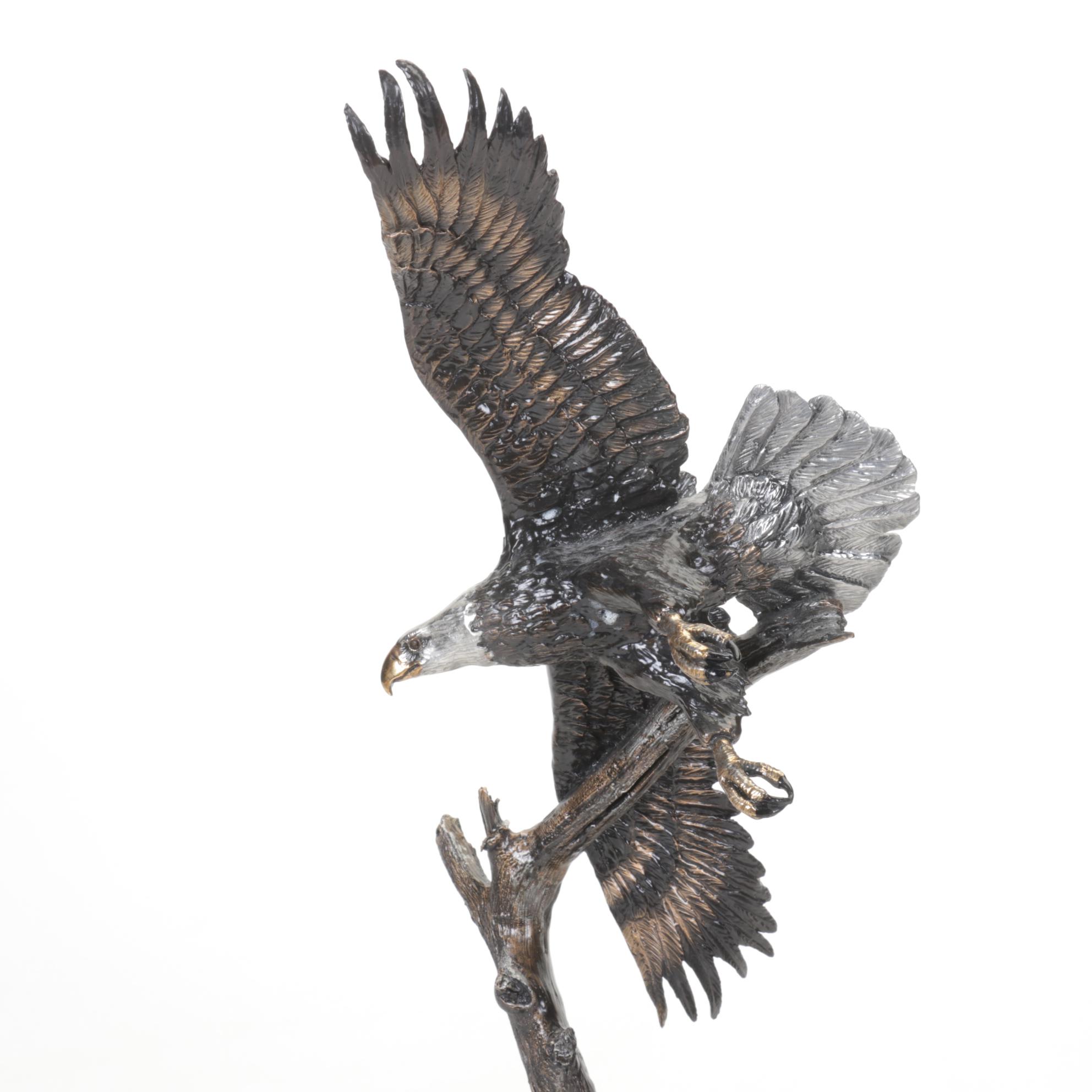 Signed Soaring Eagle Bronze Statue, 2000