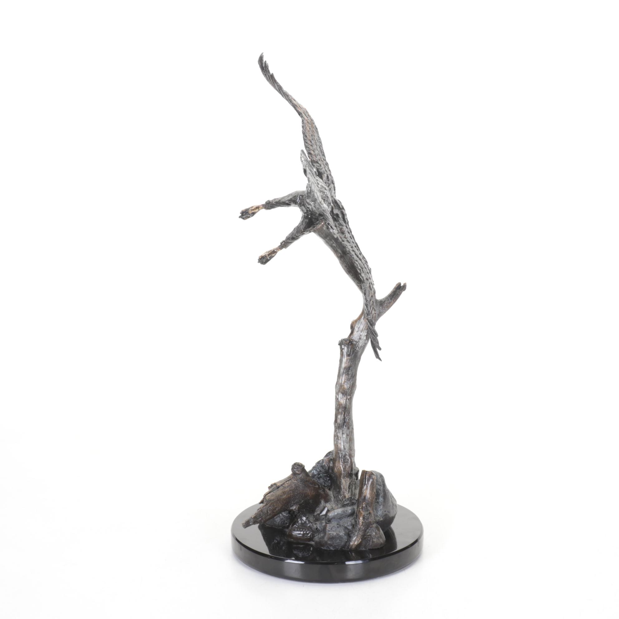 Signed Soaring Eagle Bronze Statue, 2000