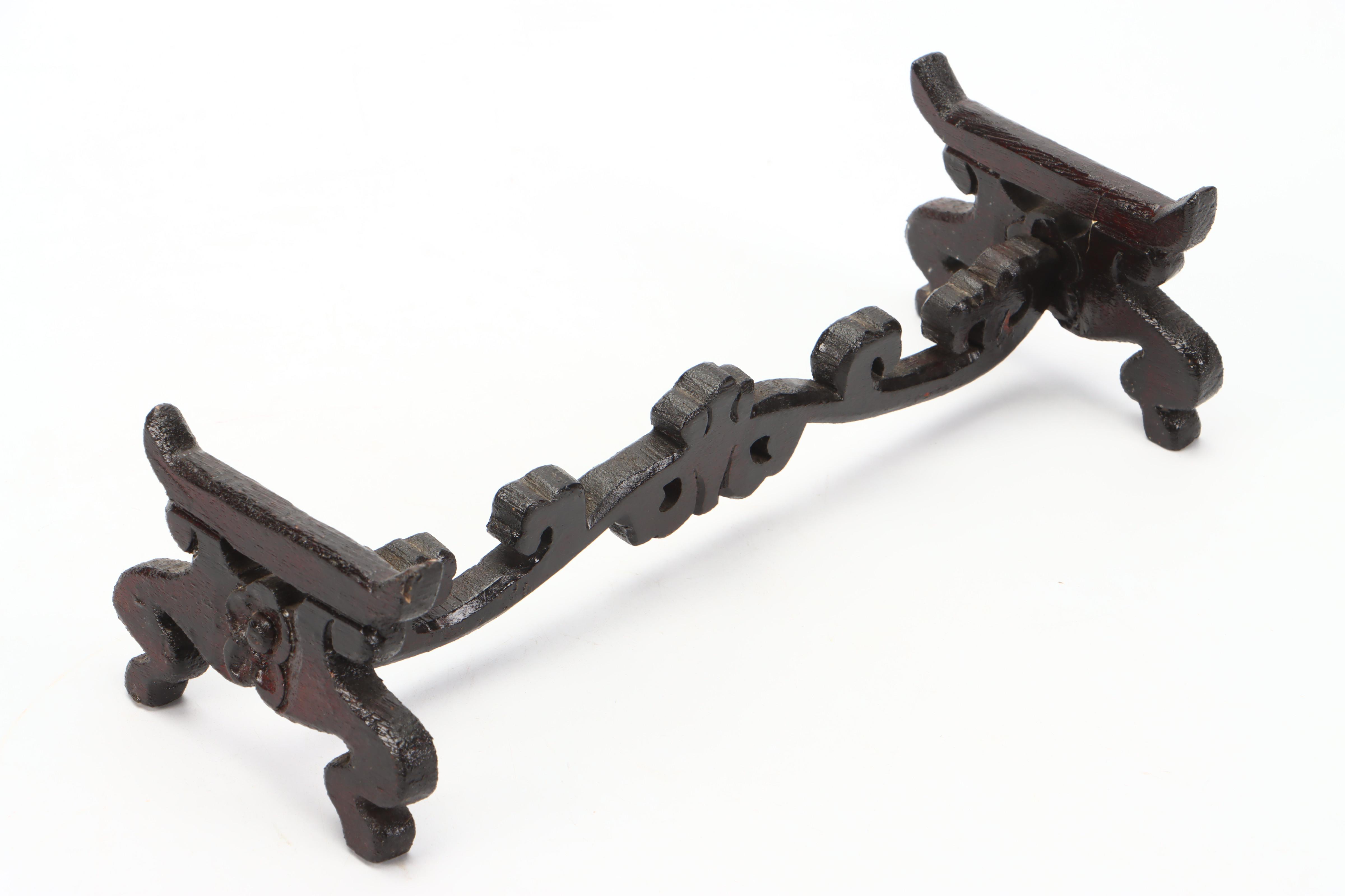 Chinese Hand-Carved Pine Imperial Dragon Boat Model with Stand