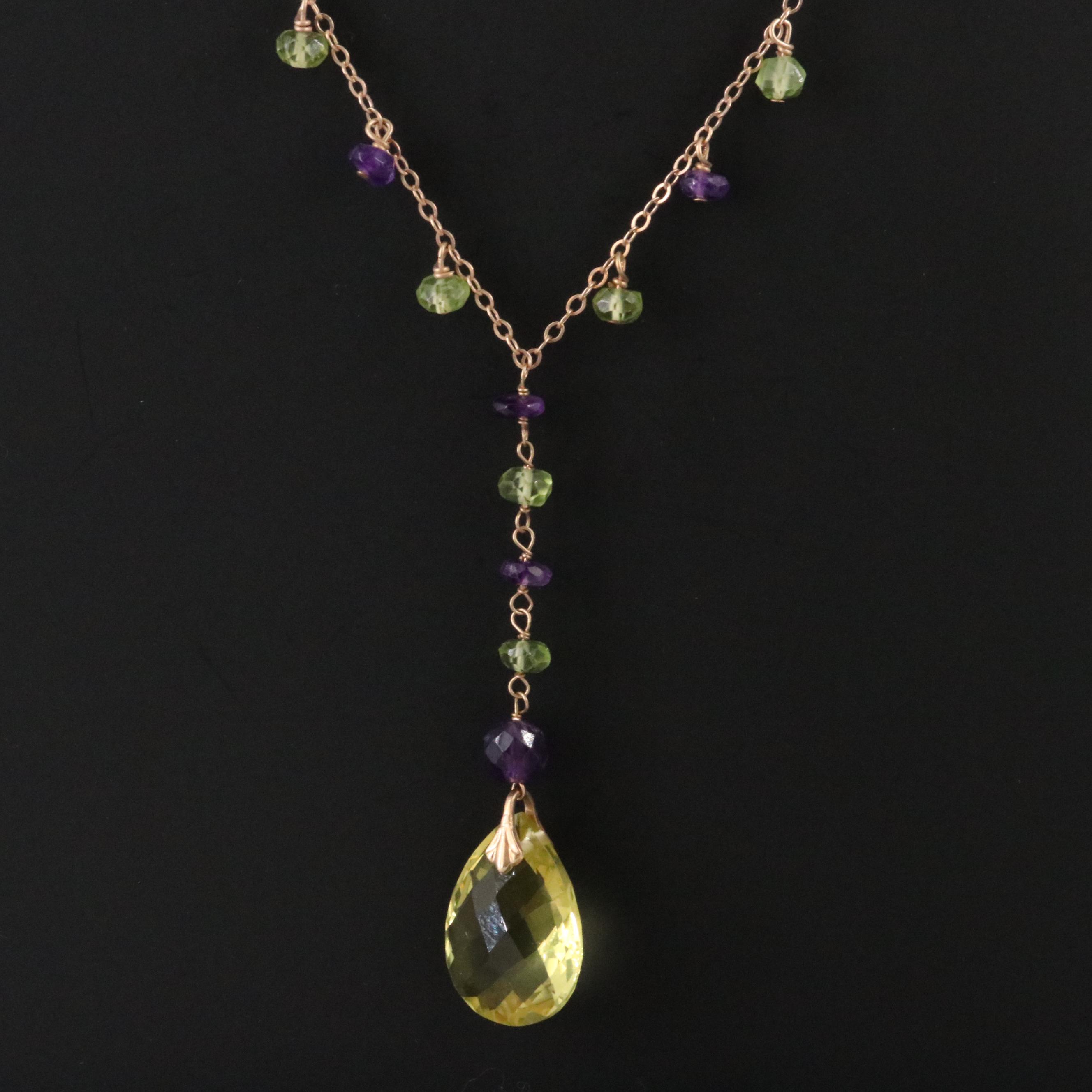 14K Peridot and Amethyst Necklace