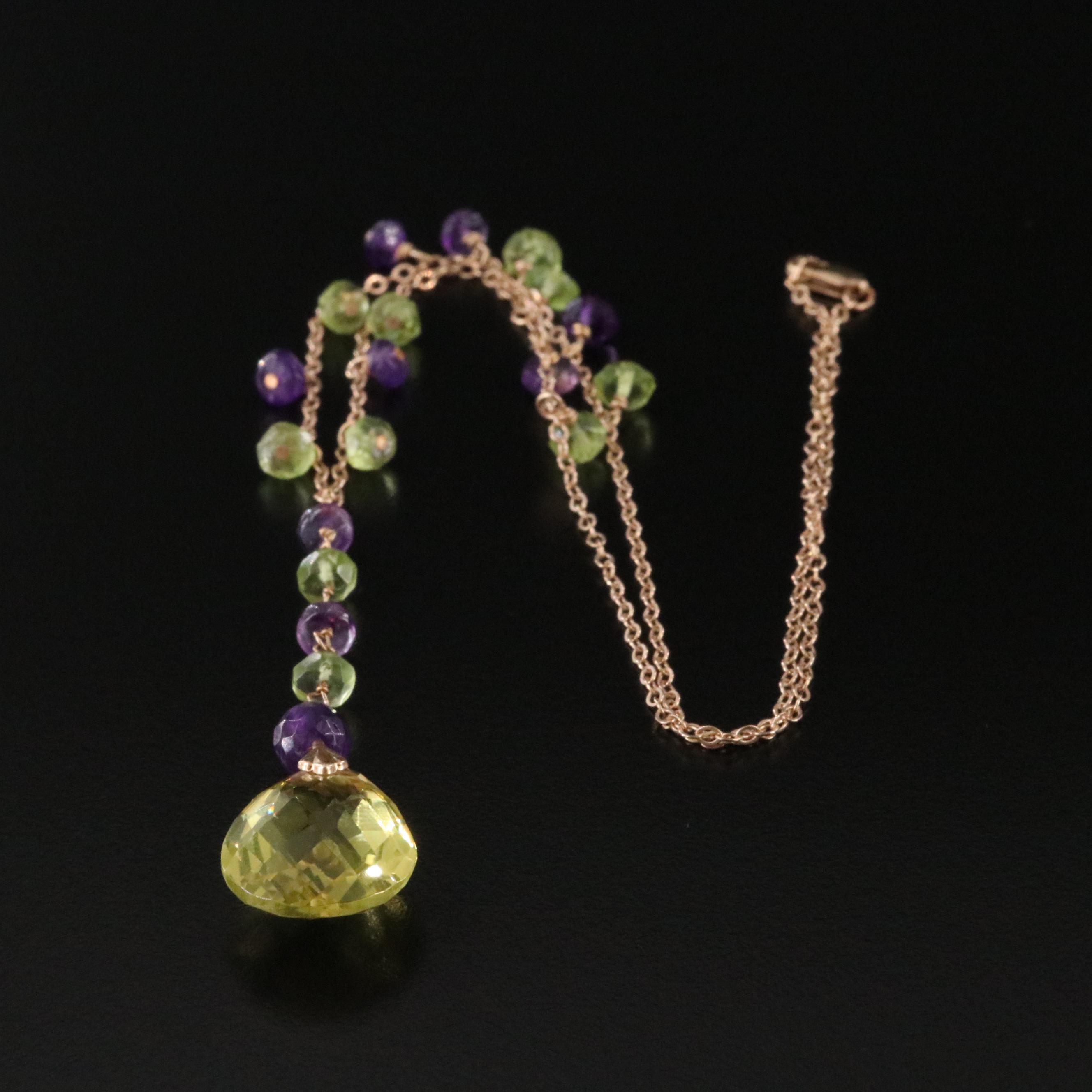 14K Peridot and Amethyst Necklace