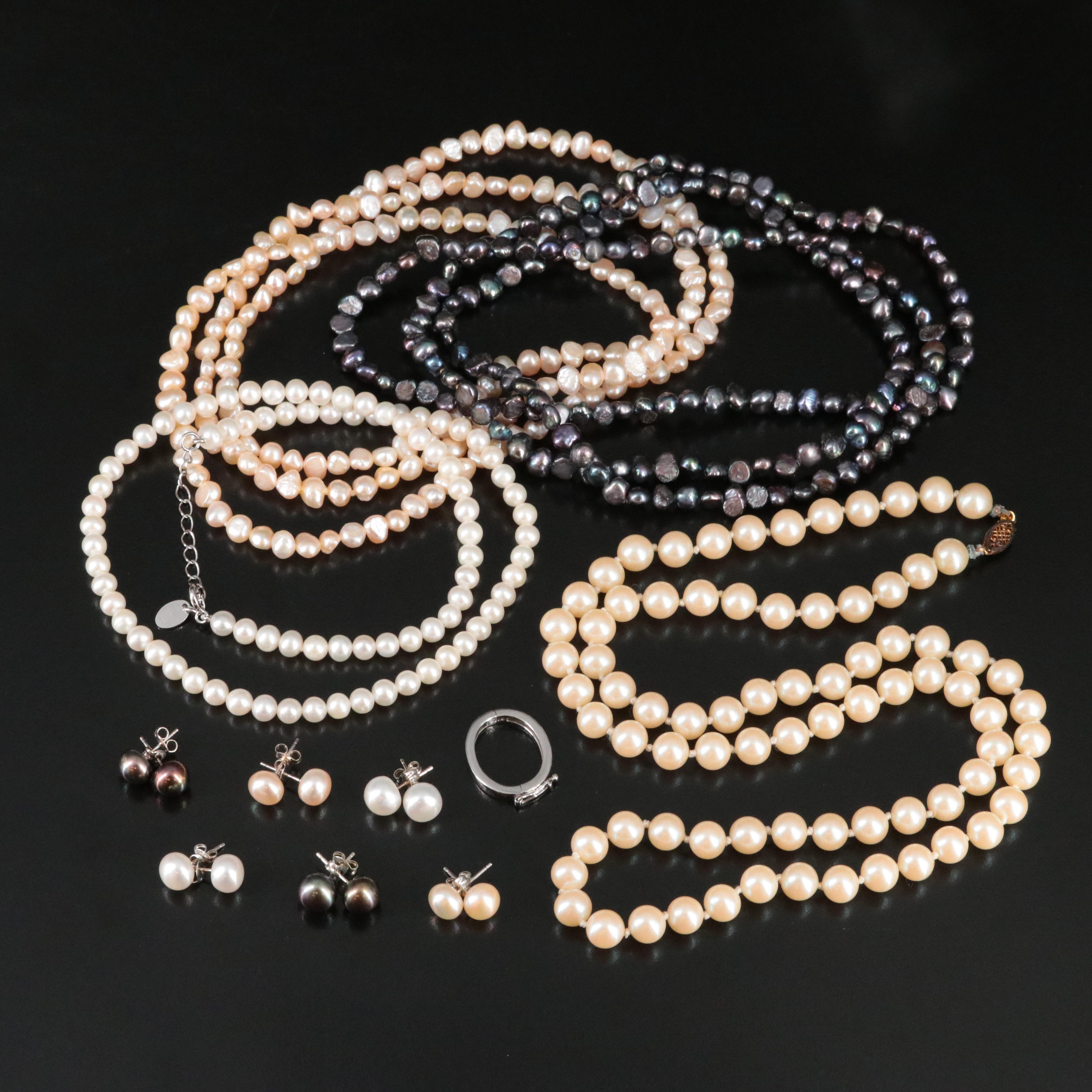 Collection of Pearl Necklaces and Earrings Featuring Honora Pearls