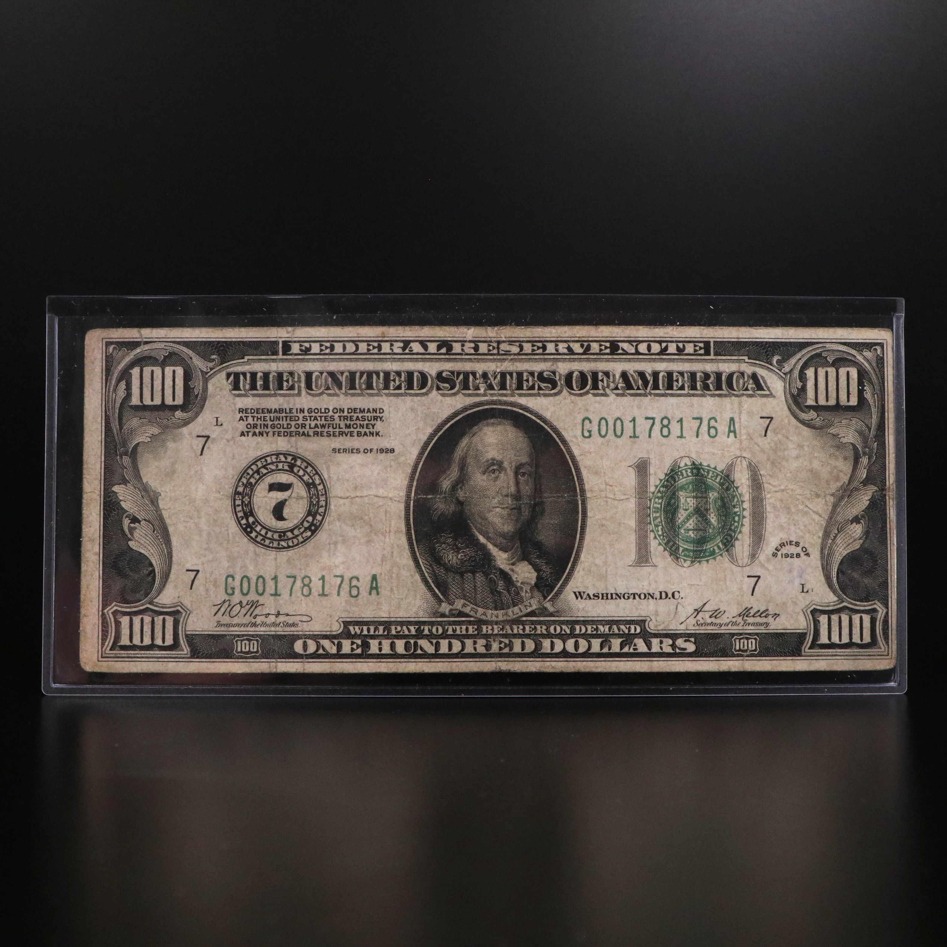 1928 One Hundred Dollar Federal Reserve Note Redeemable for Gold