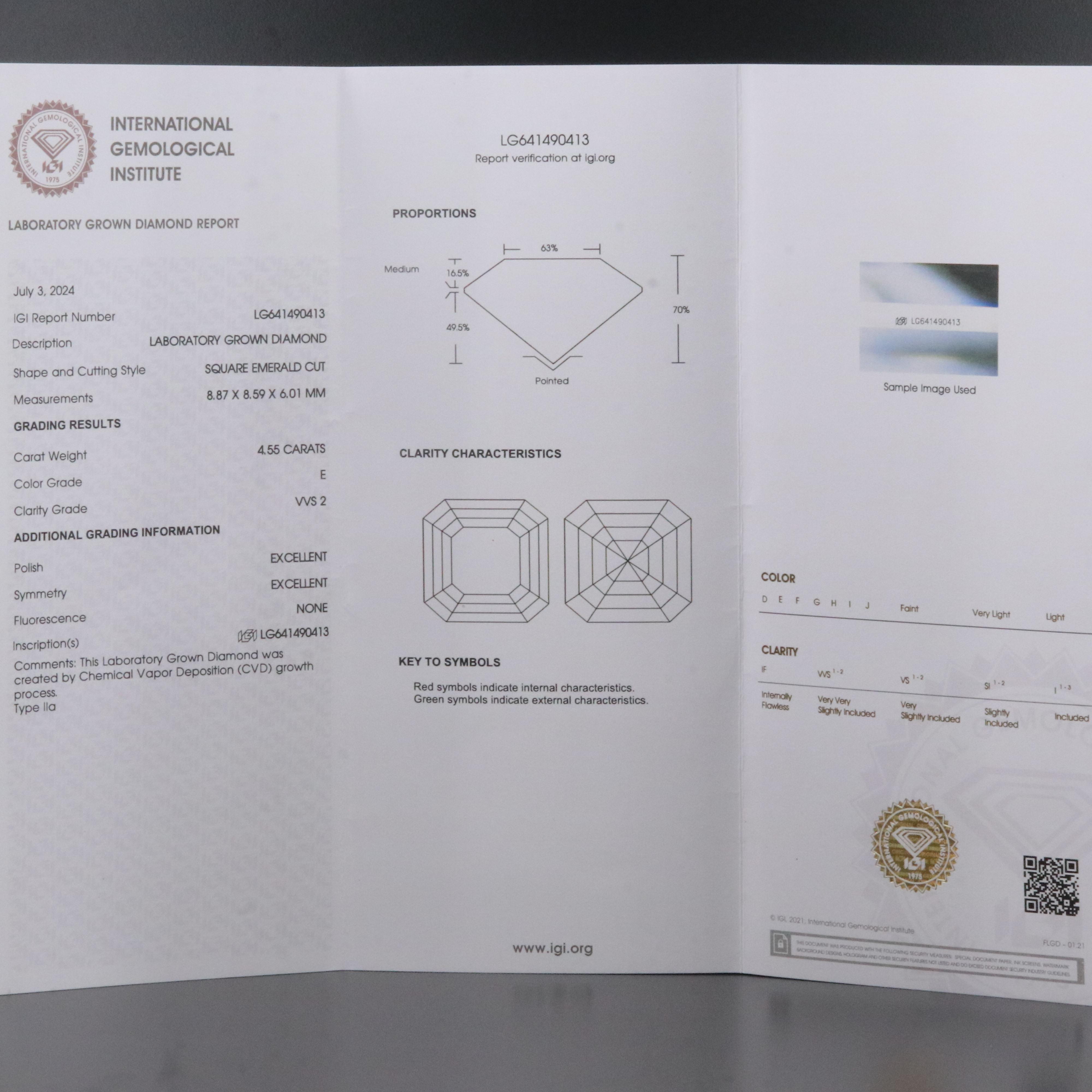 Platinum 4.55 CT Lab Grown Diamond Ring with IGI Report