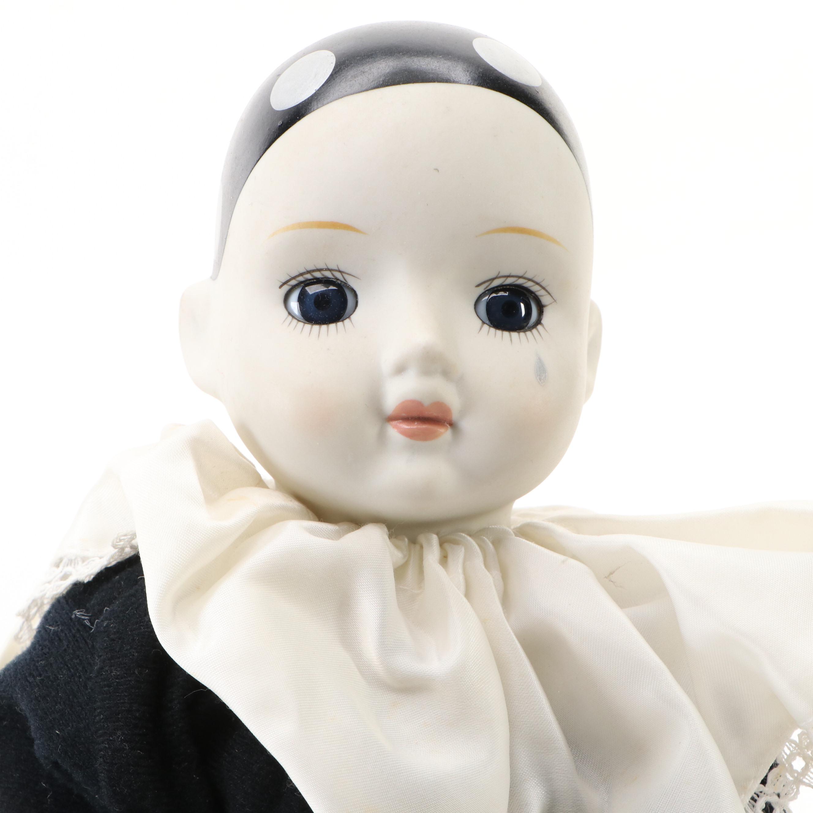 "Pierrot" Porcelain Clown Doll and Music Box