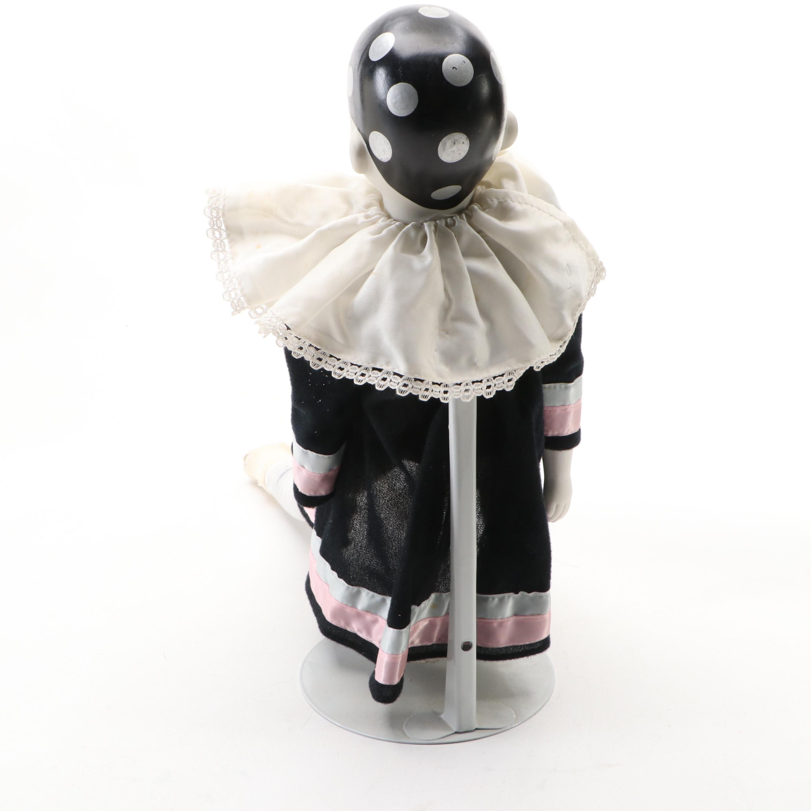 "Pierrot" Porcelain Clown Doll and Music Box