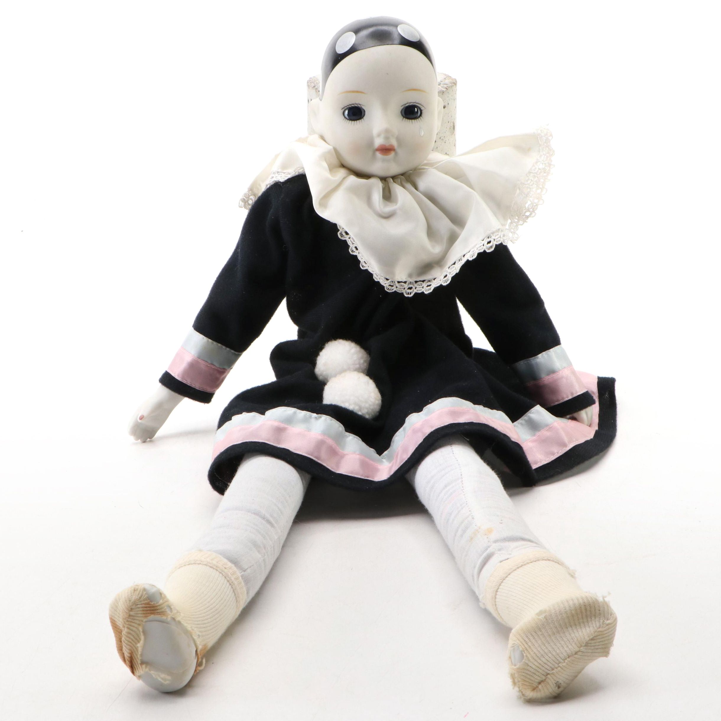 "Pierrot" Porcelain Clown Doll and Music Box