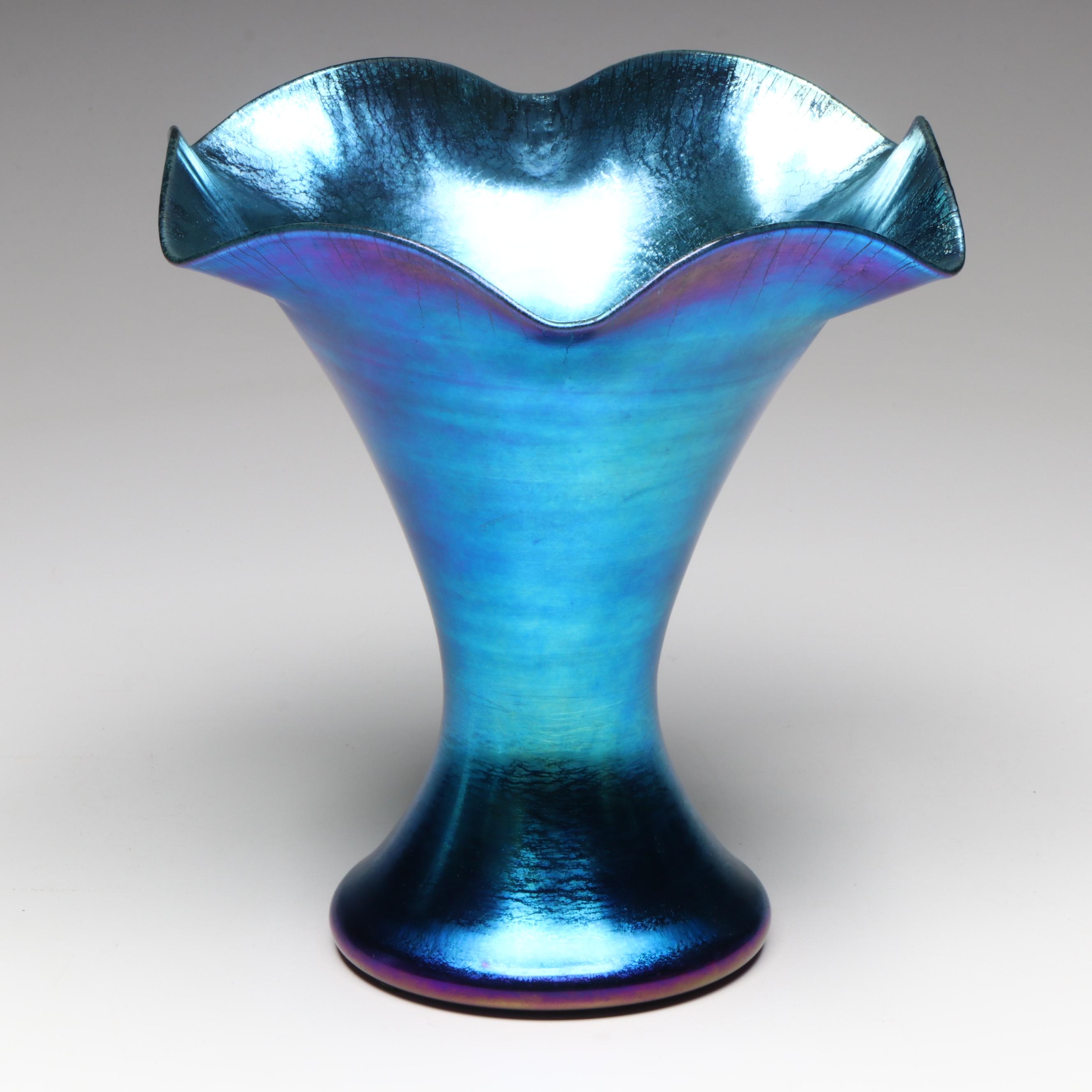 Steuben Iridescent Blue Aurene Art Glass Vase, Early to Mid-20th Century